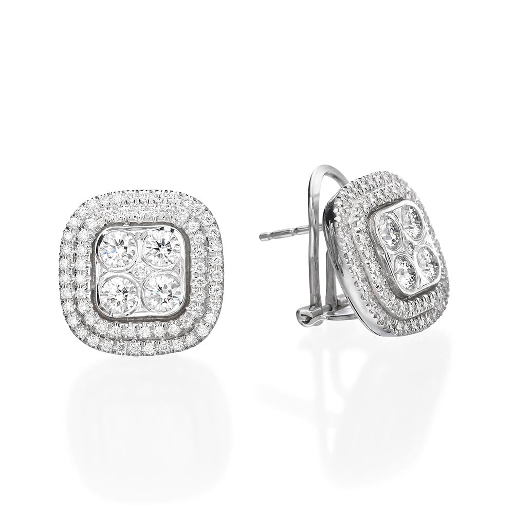 14K Gold Earrings set with 8 Round Brilliant center stones