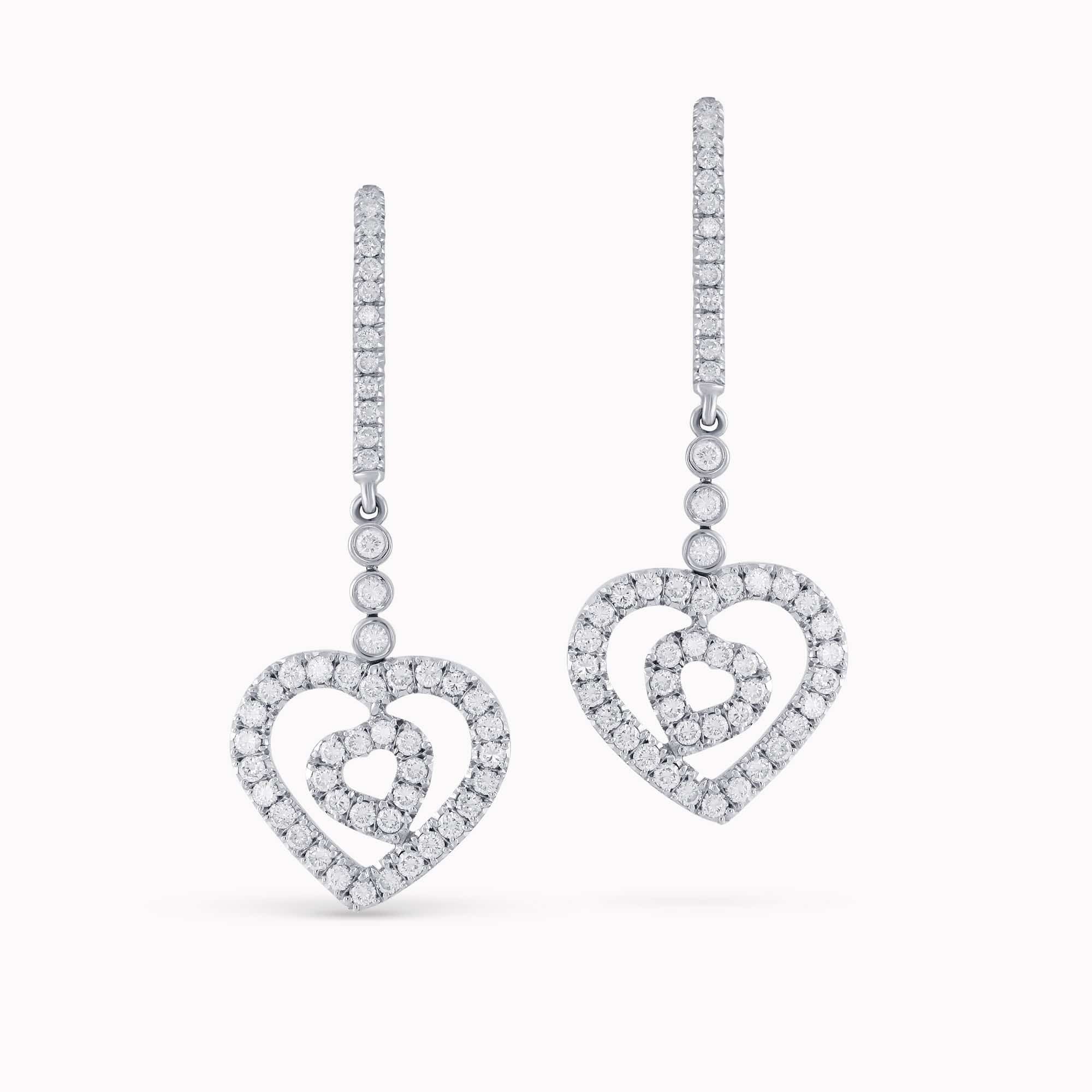 1.67Ct. Diamonds set in 14K White Gold "Heart" Designed Earrings