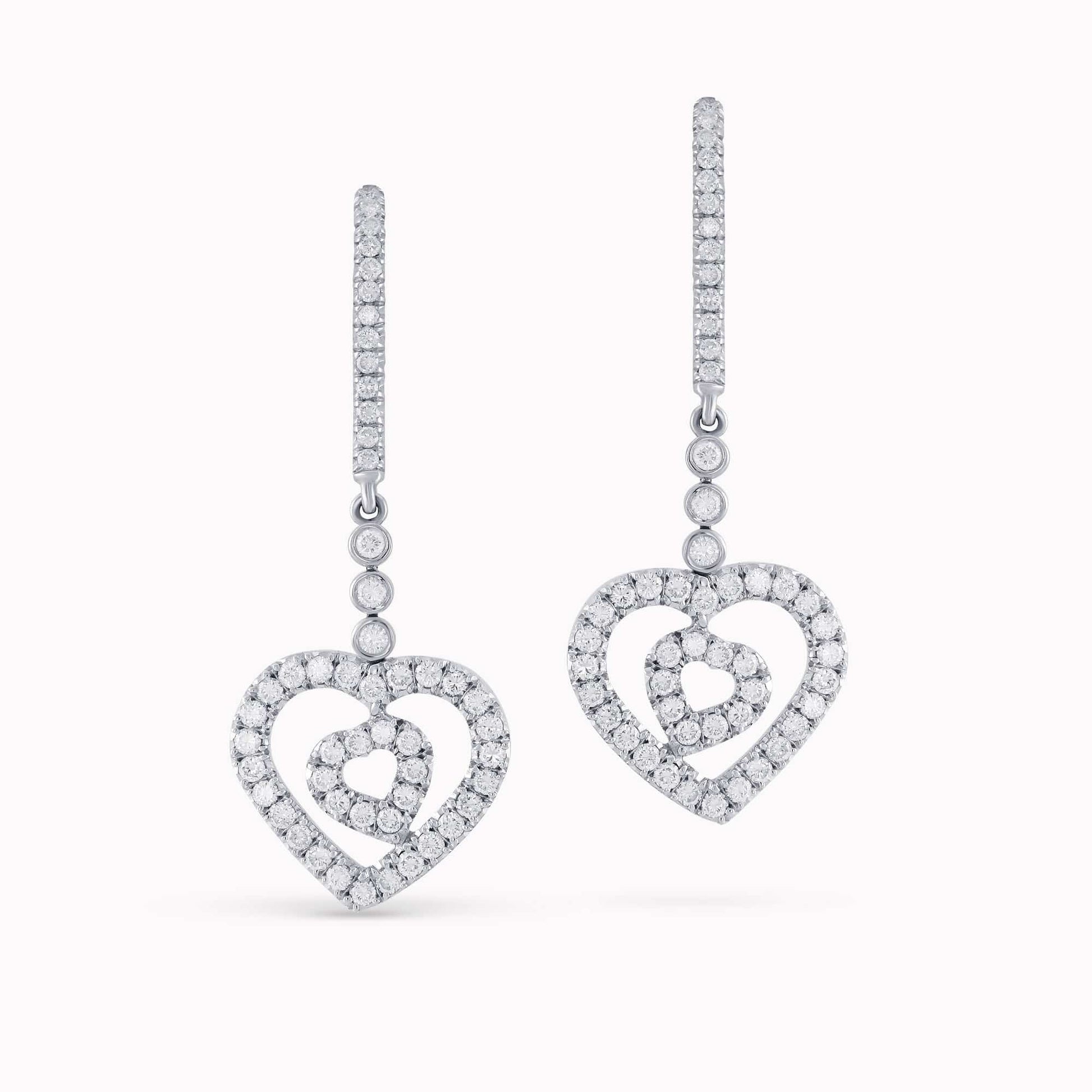 1.67Ct. Diamonds set in 14K White Gold "Heart" Designed Earrings