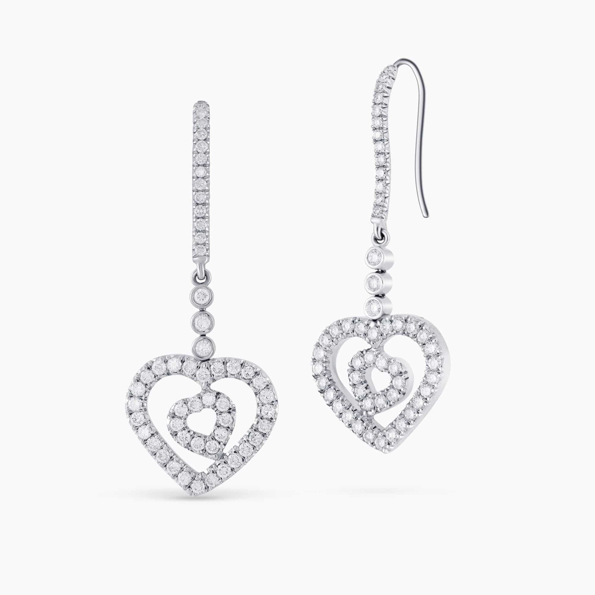 1.67Ct. Diamonds set in 14K White Gold "Heart" Designed Earrings