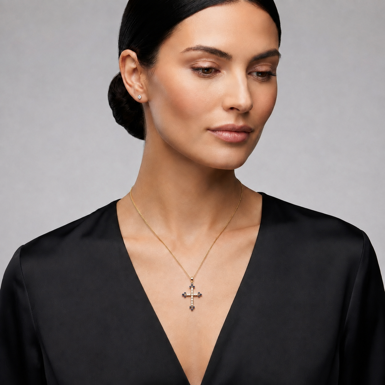 Diamond and Sapphire Cross Pendant