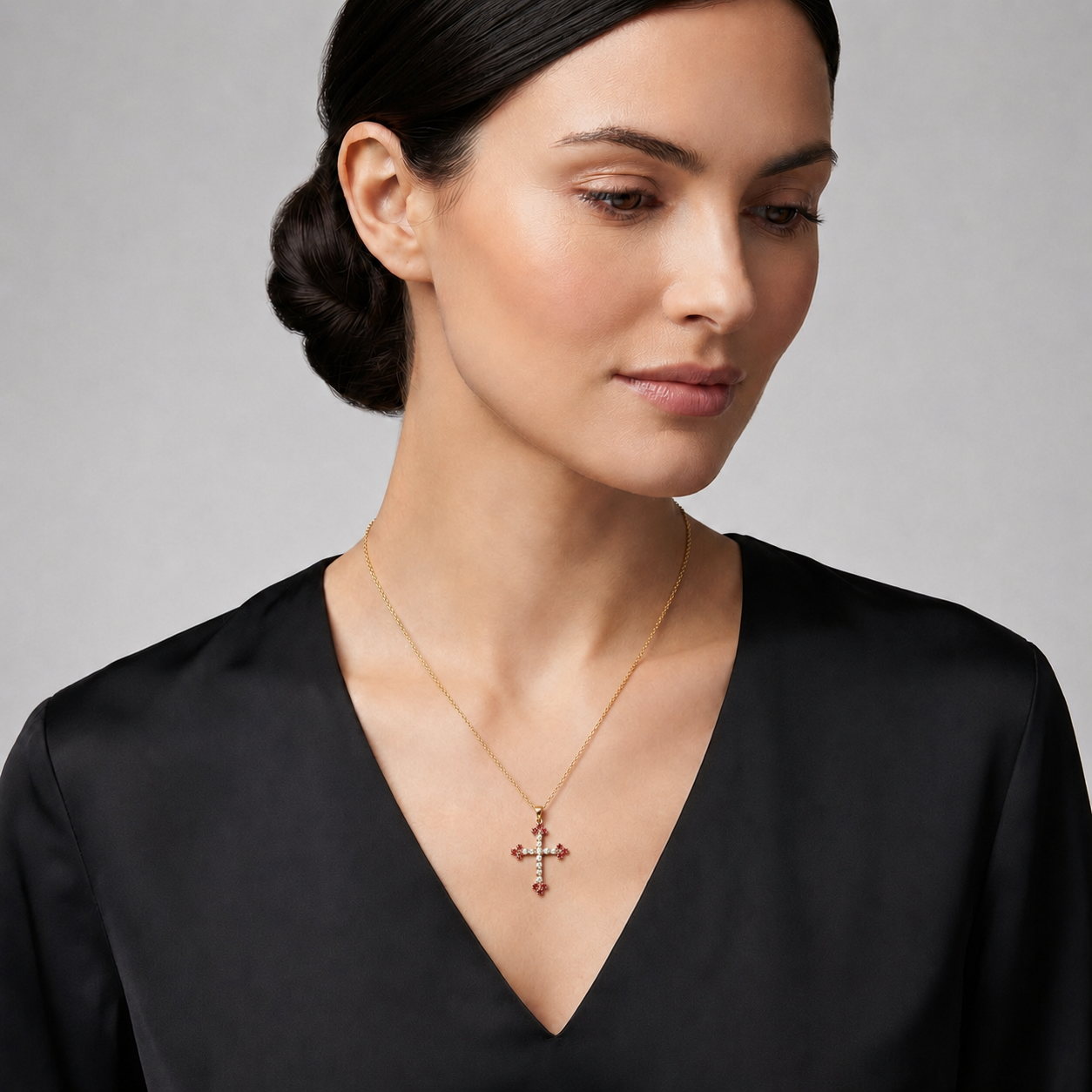 Diamond and Ruby Cross Pendant