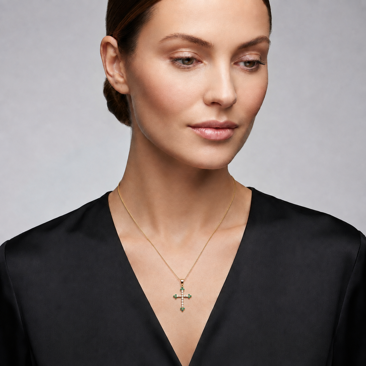 Diamond and Emerald Cross Pendant