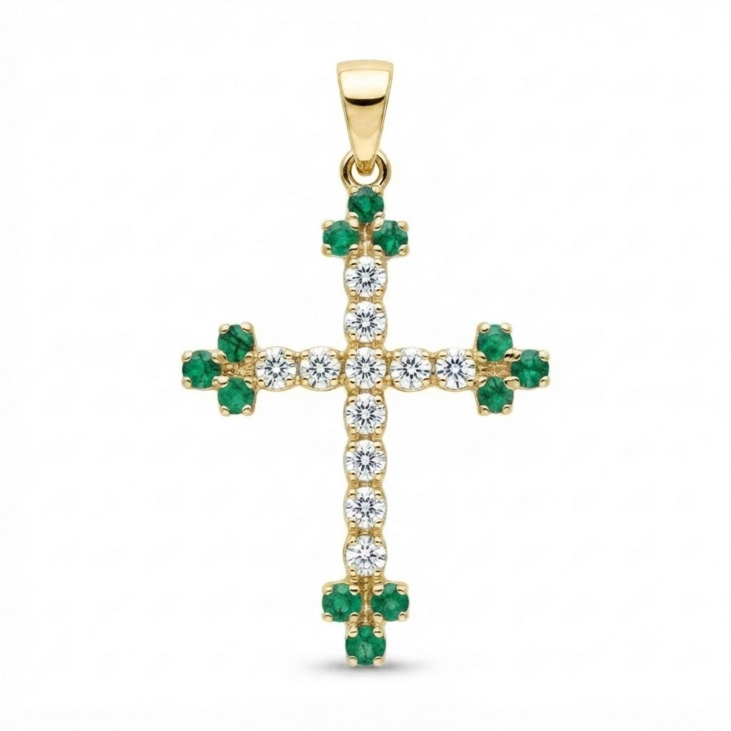 Diamond and Emerald Cross Pendant