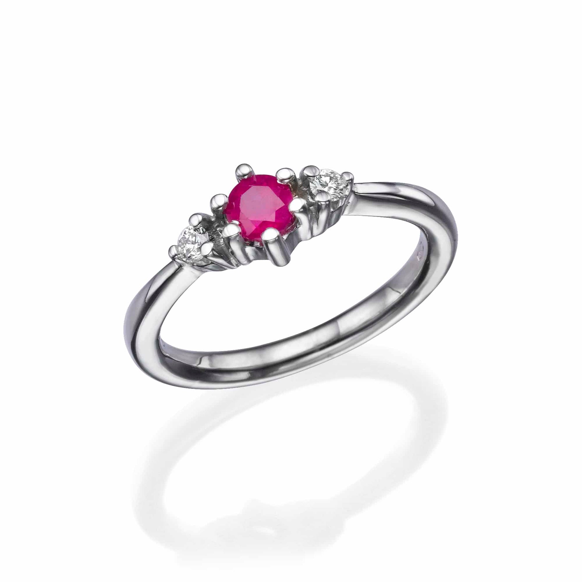 0.36Ct. Round Cut Ruby Gem stone with 2 Round Cut Diamonds