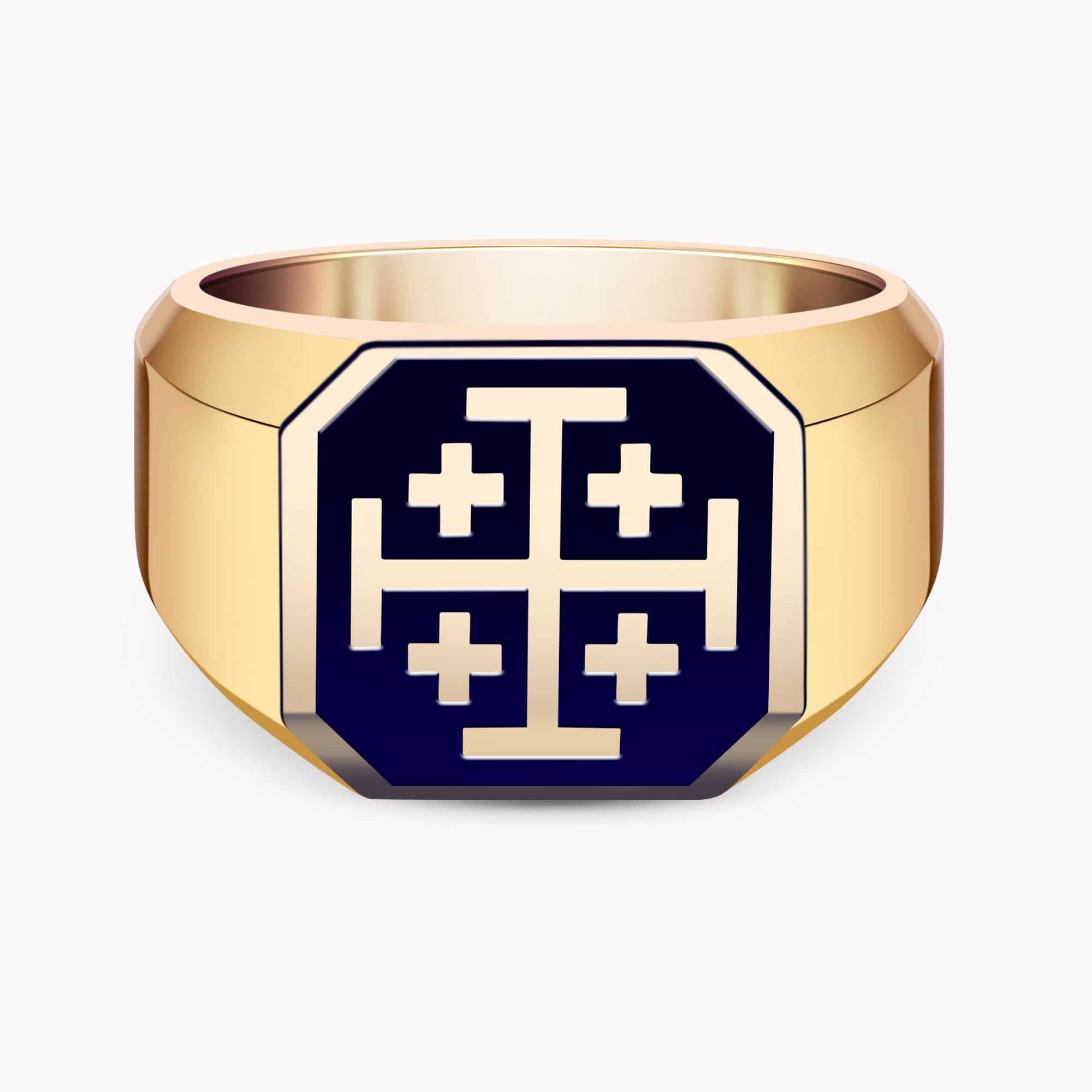 14K White Gold Cross Ring with Enamel Coating