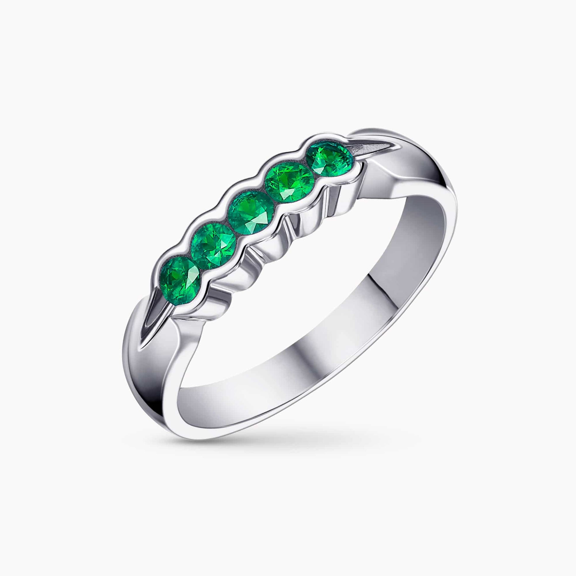 Delicate 14K White Gold Ring with 0.40Ct. Emerald Gemstones