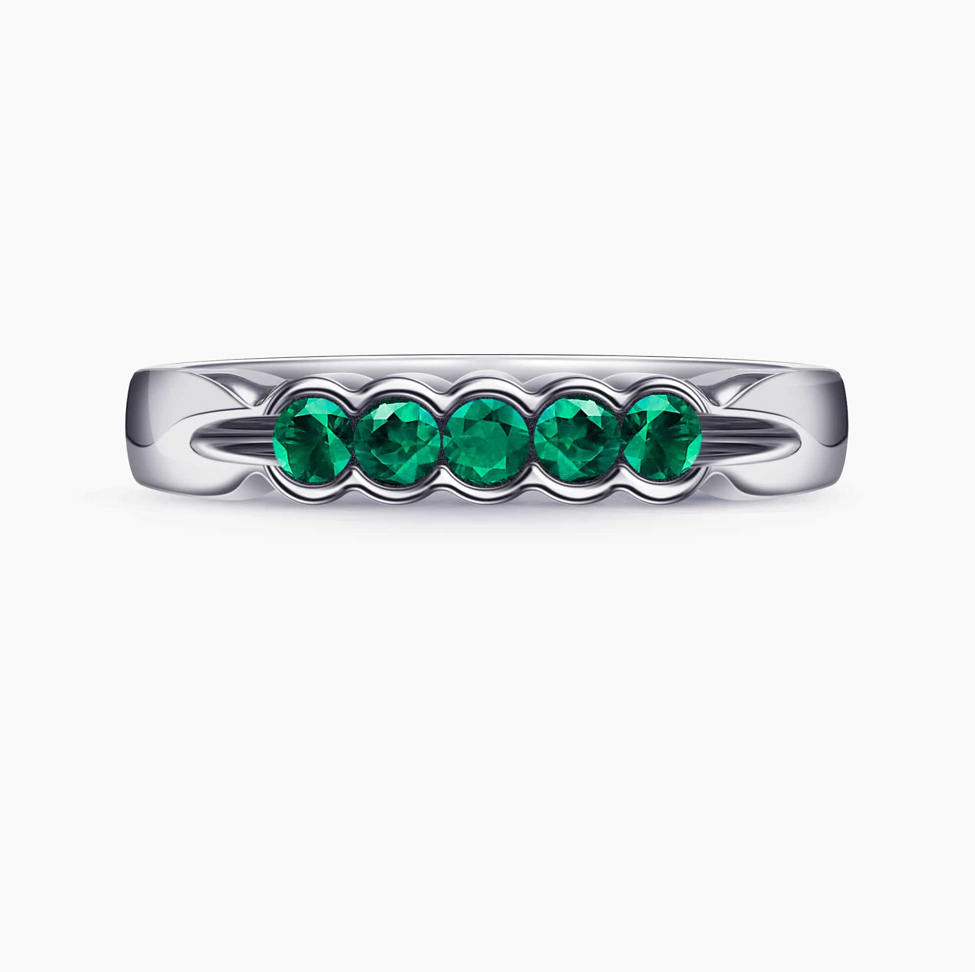 Delicate 14K White Gold Ring with 0.40Ct. Emerald Gemstones