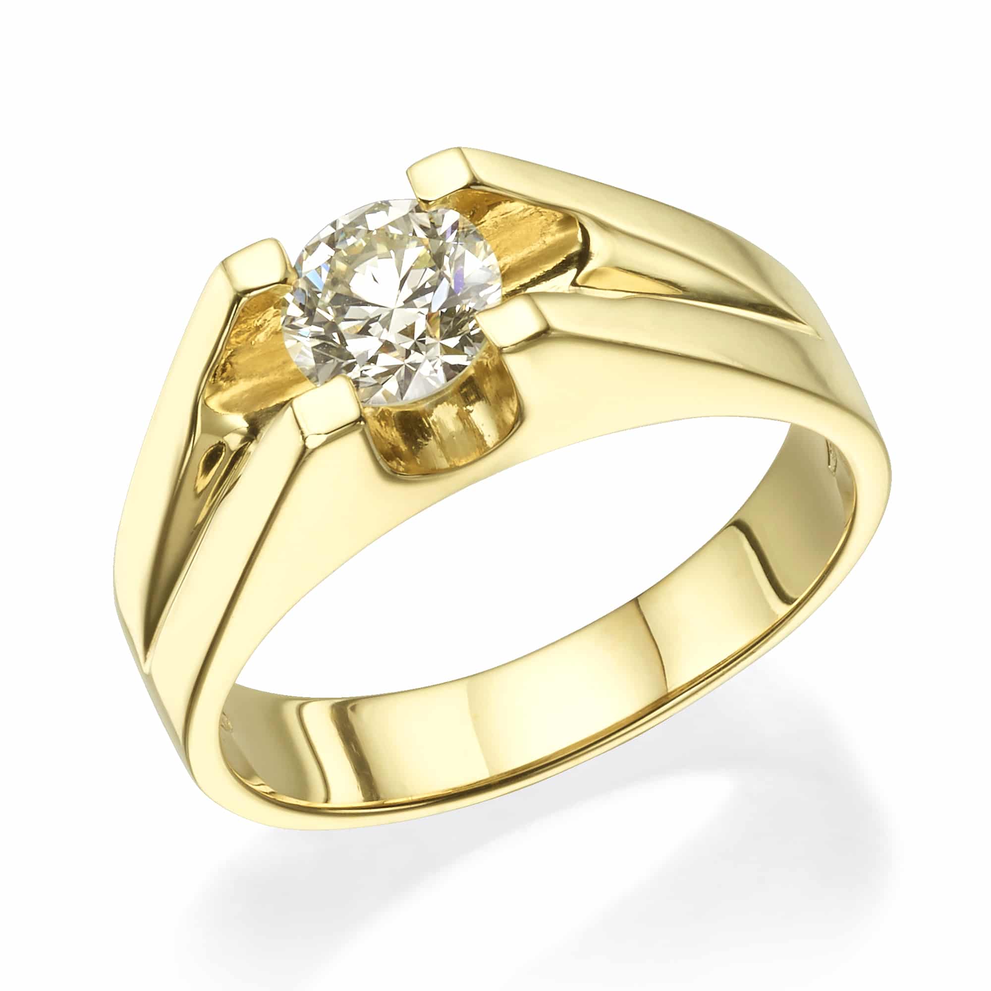 A ring, 14K gold, set with a center round cut diamond