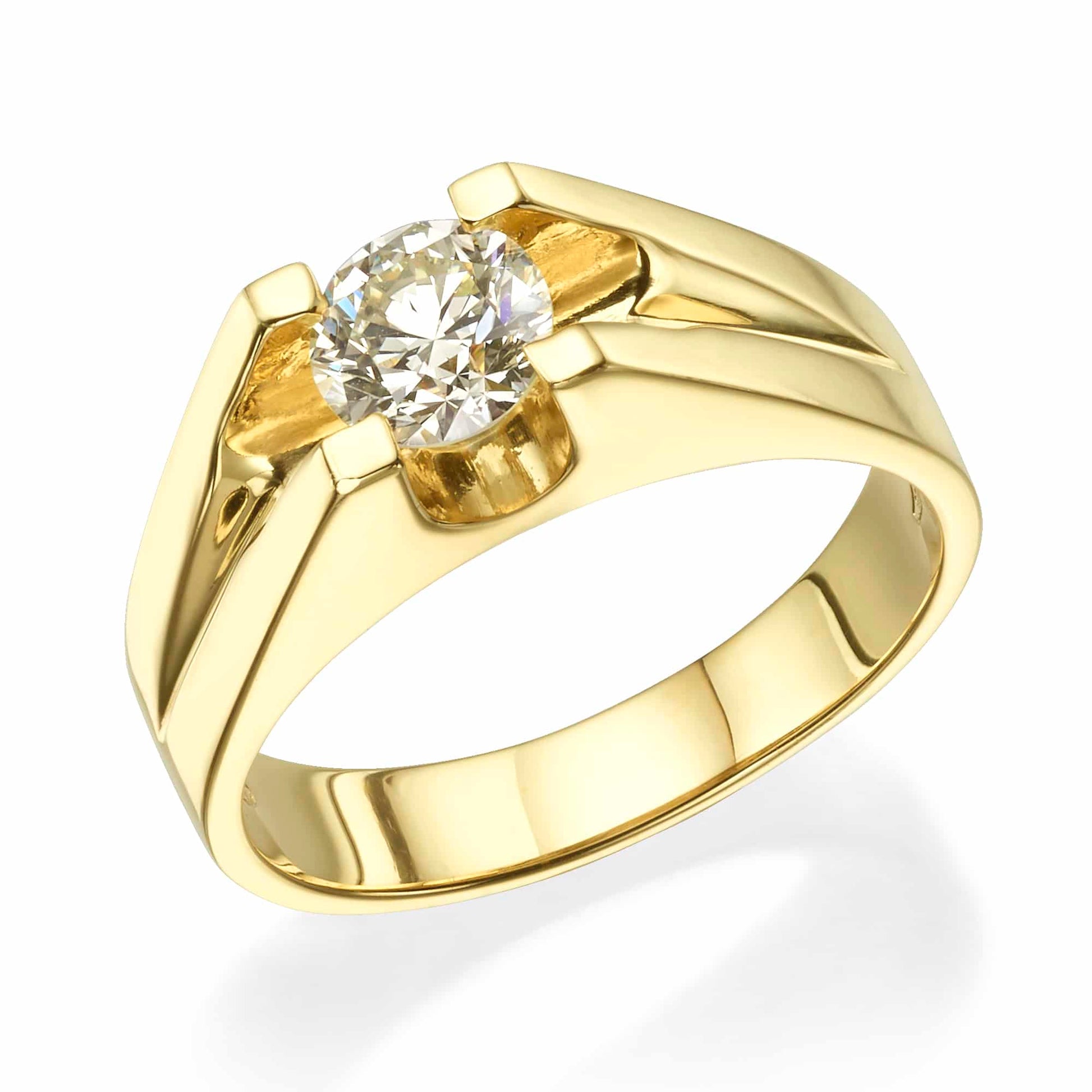 A ring, 14K gold, set with a center round cut diamond
