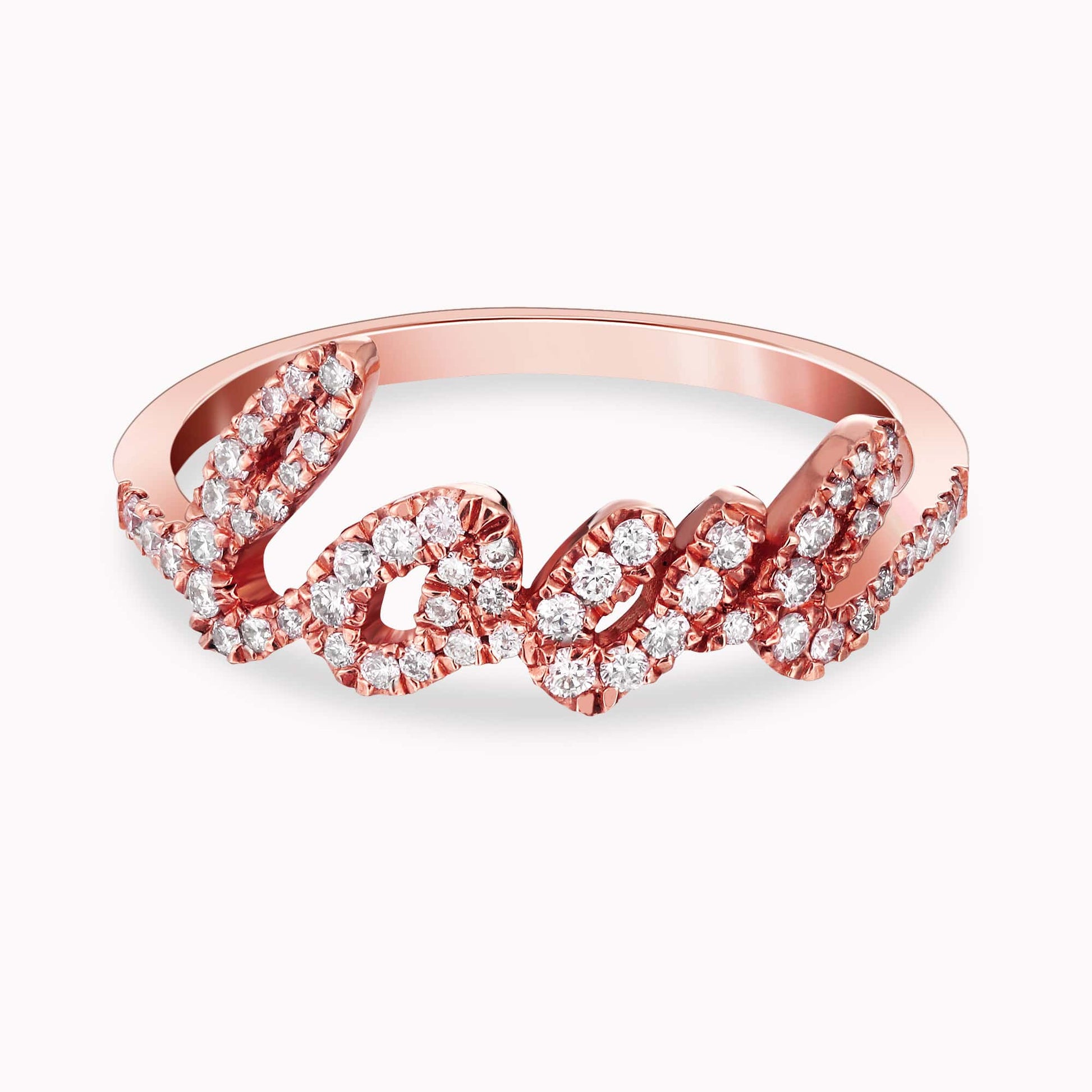 0.21Ct. Diamonds mounted in a 14K Rose Gold Love designed Ring