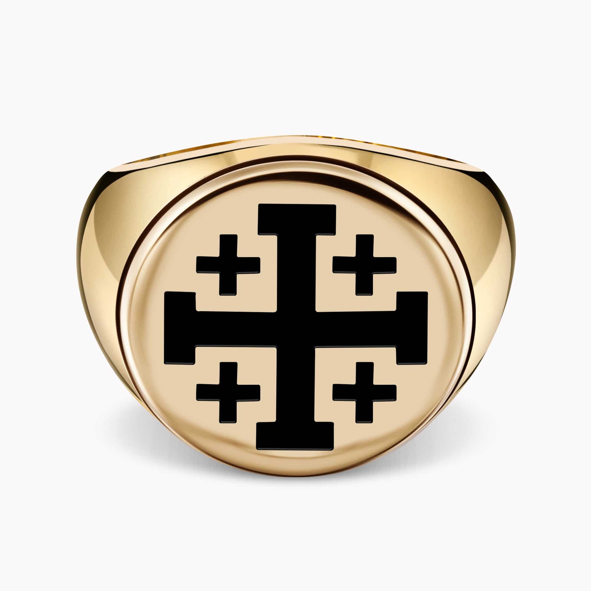 14K Yellow Gold Cross Ring with Enamel Coating