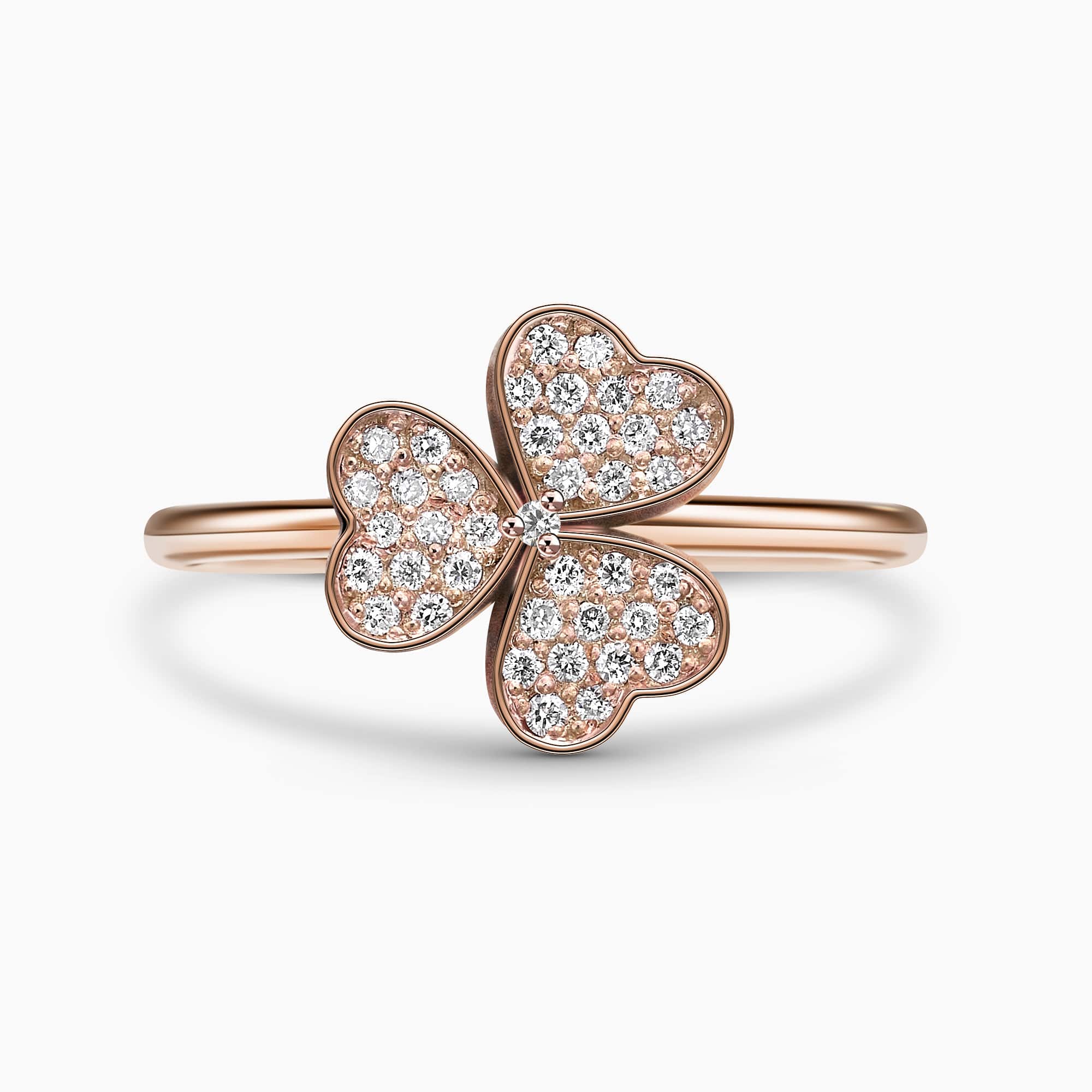 0.24Ct. Diamonds mounted in a 14K Rose Gold Clover designed Ring