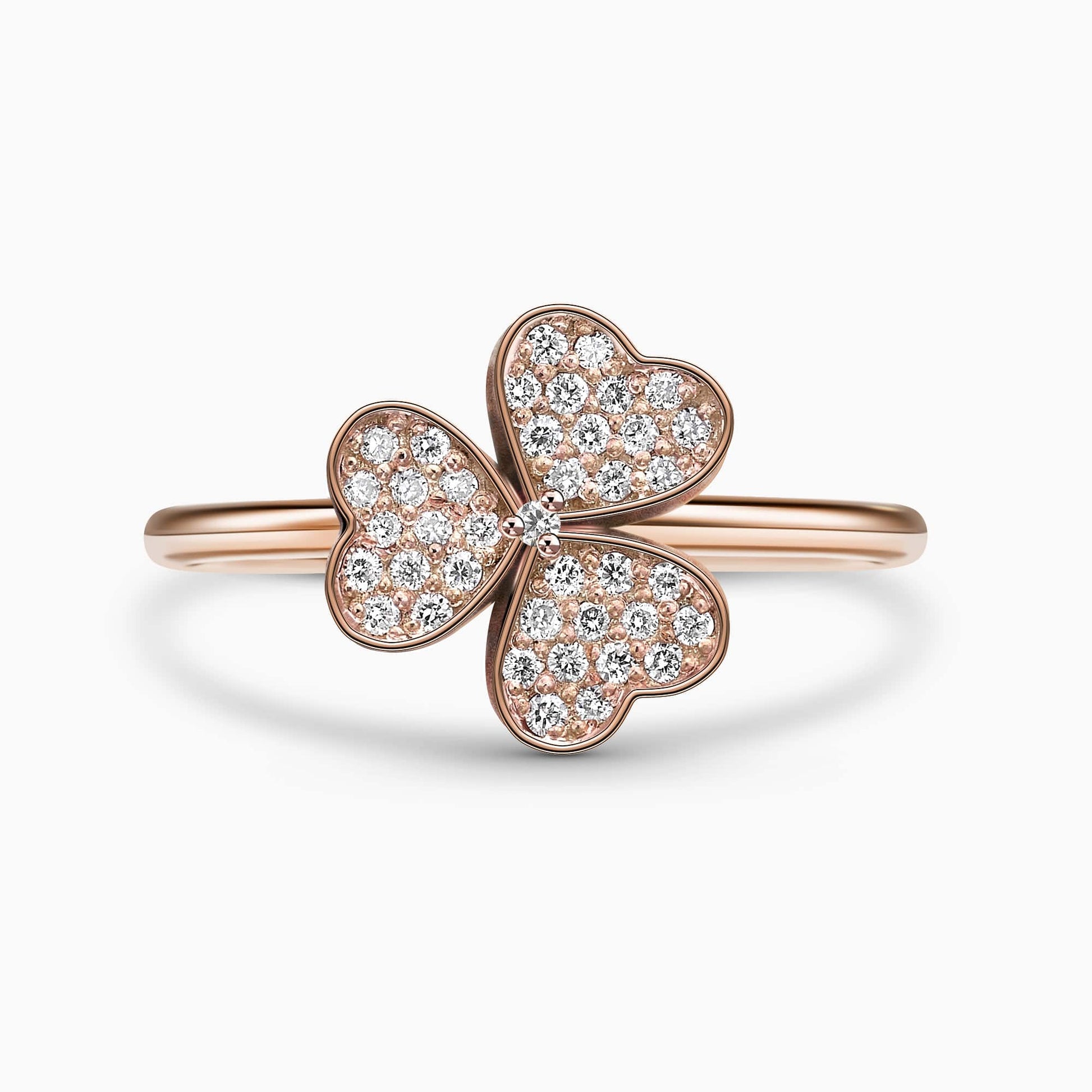 0.24Ct. Diamonds mounted in a 14K Rose Gold Clover designed Ring