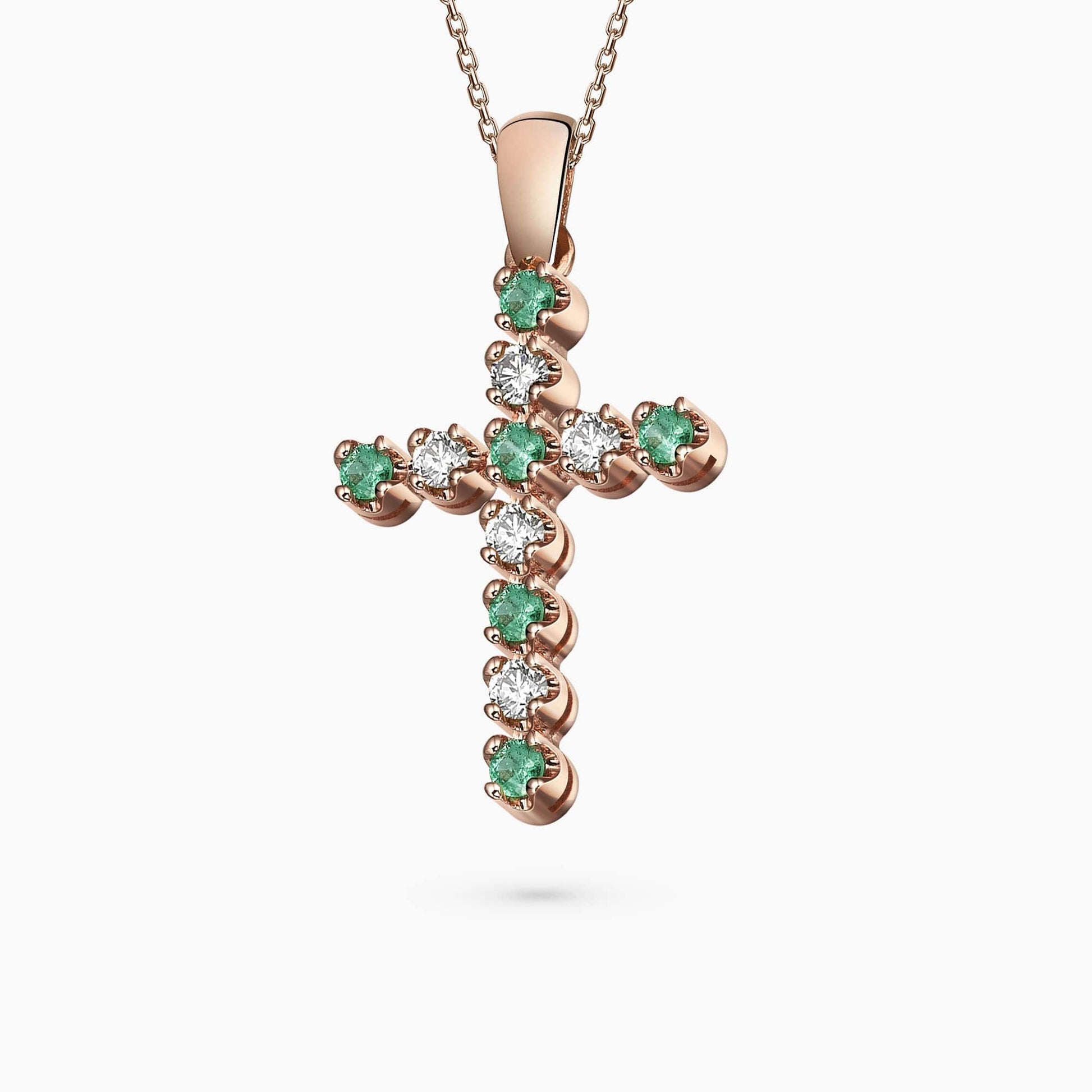 Diamond and Emerald Cross Pendant