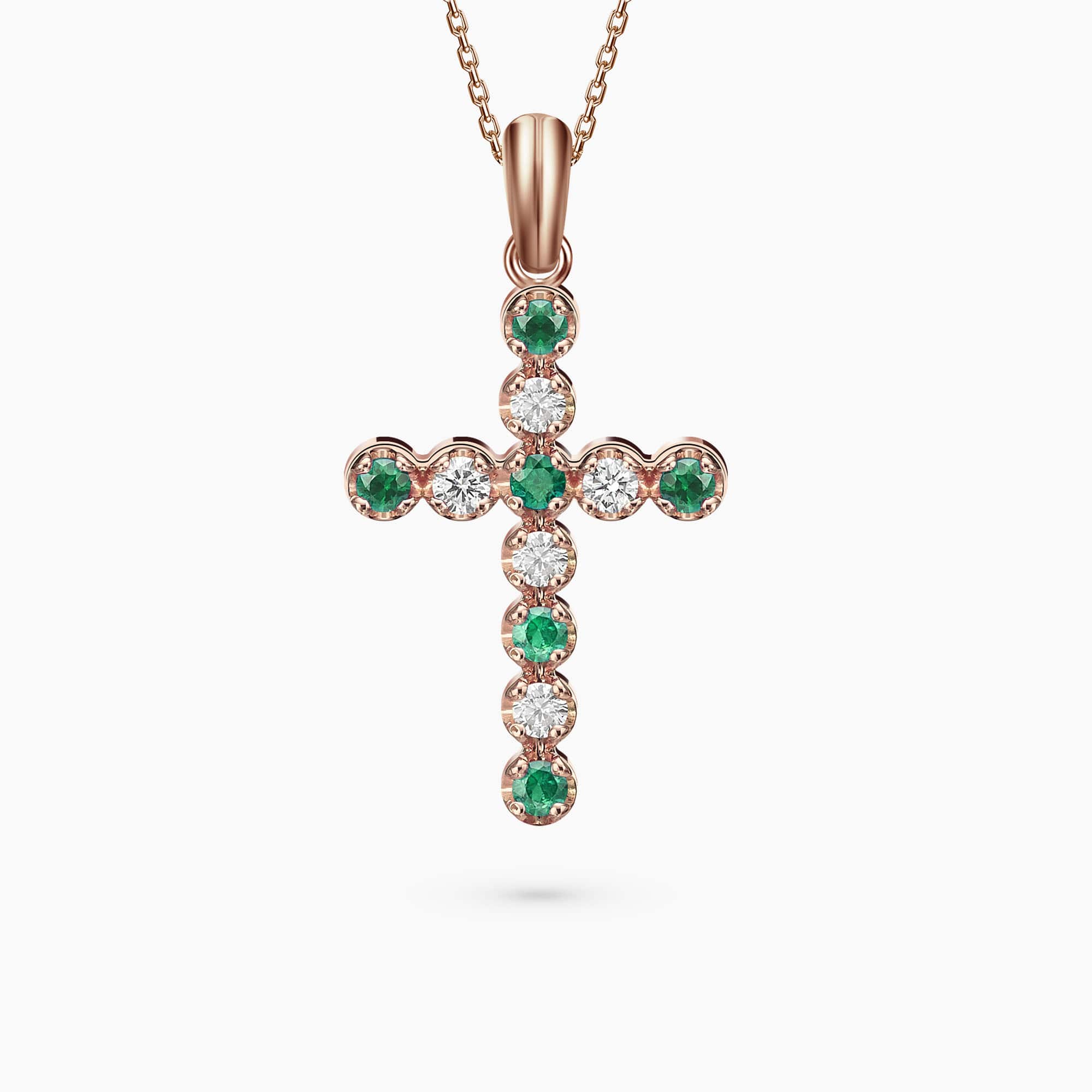 Diamond and Emerald Cross Pendant