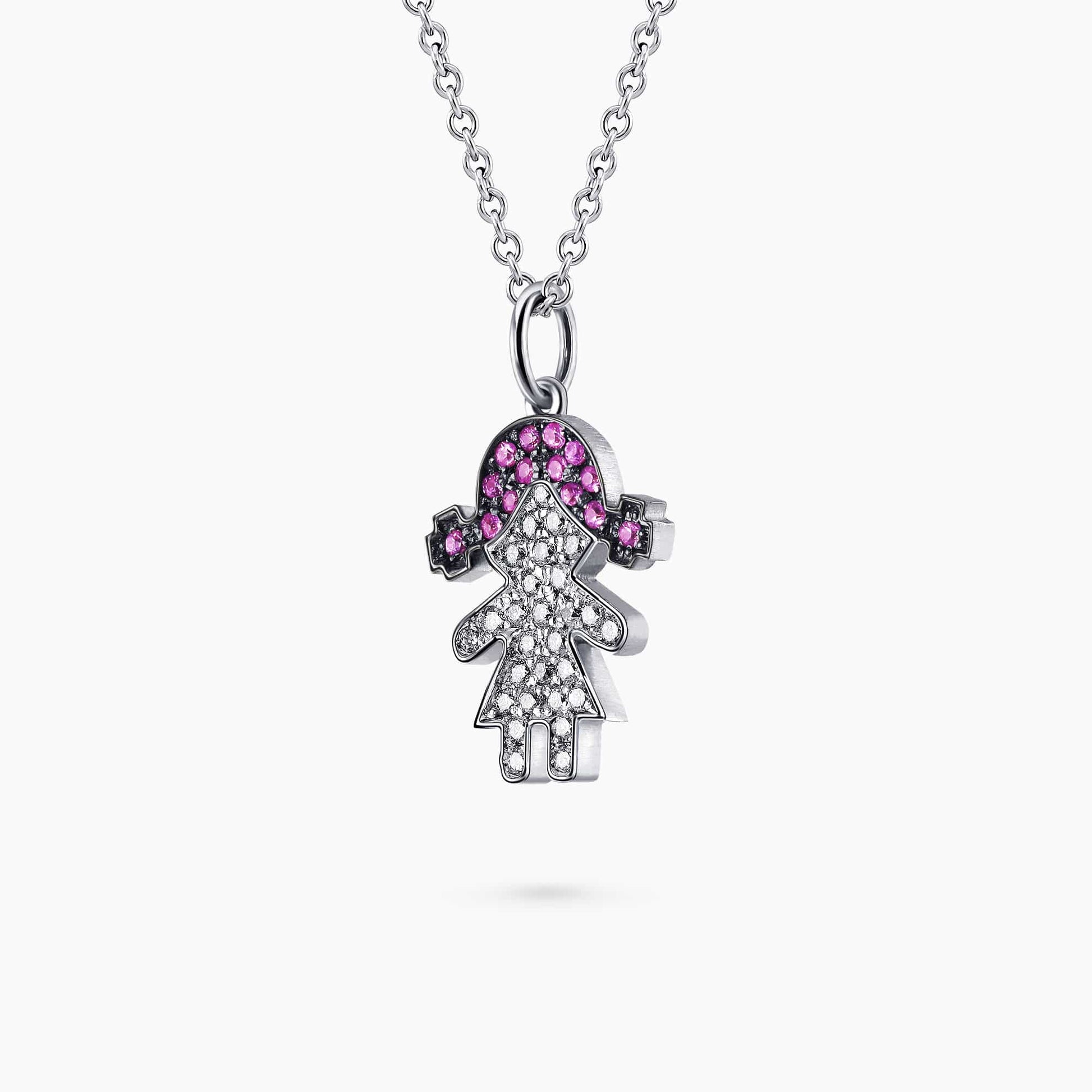 Girl Figure Diamond and Gem Stone Pendant