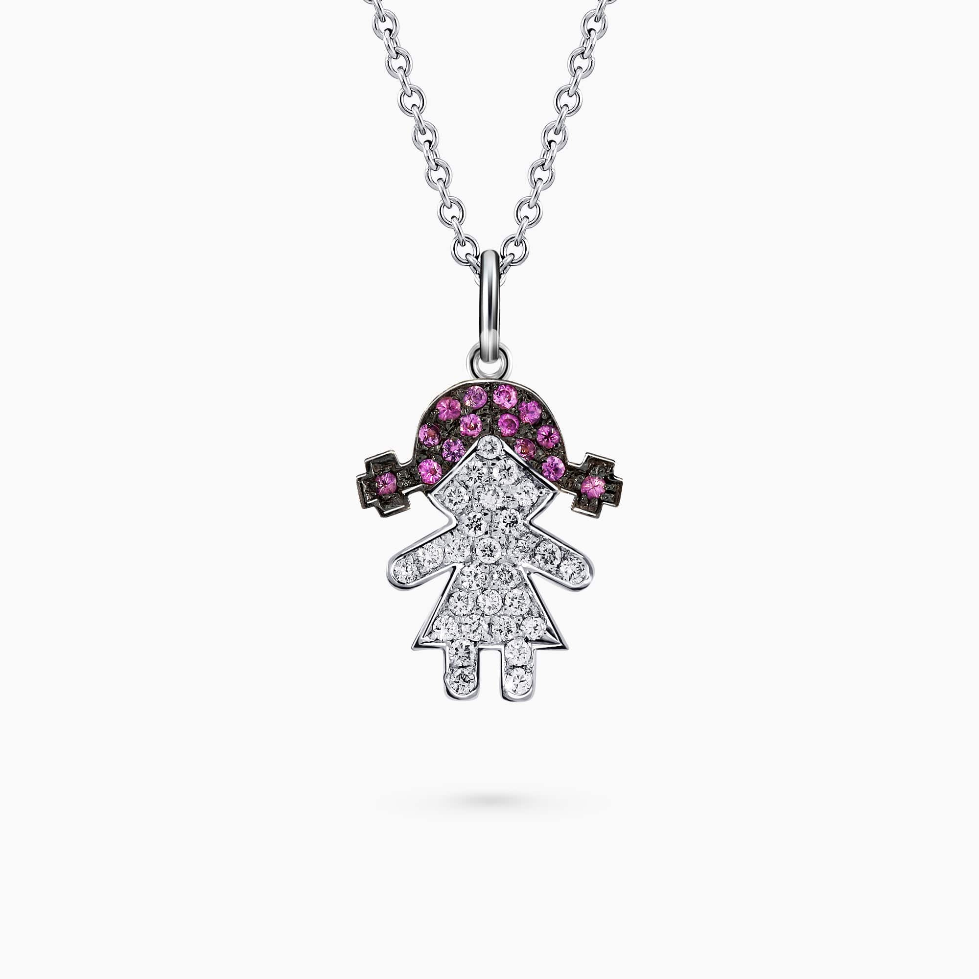 Girl Figure Diamond and Gem Stone Pendant