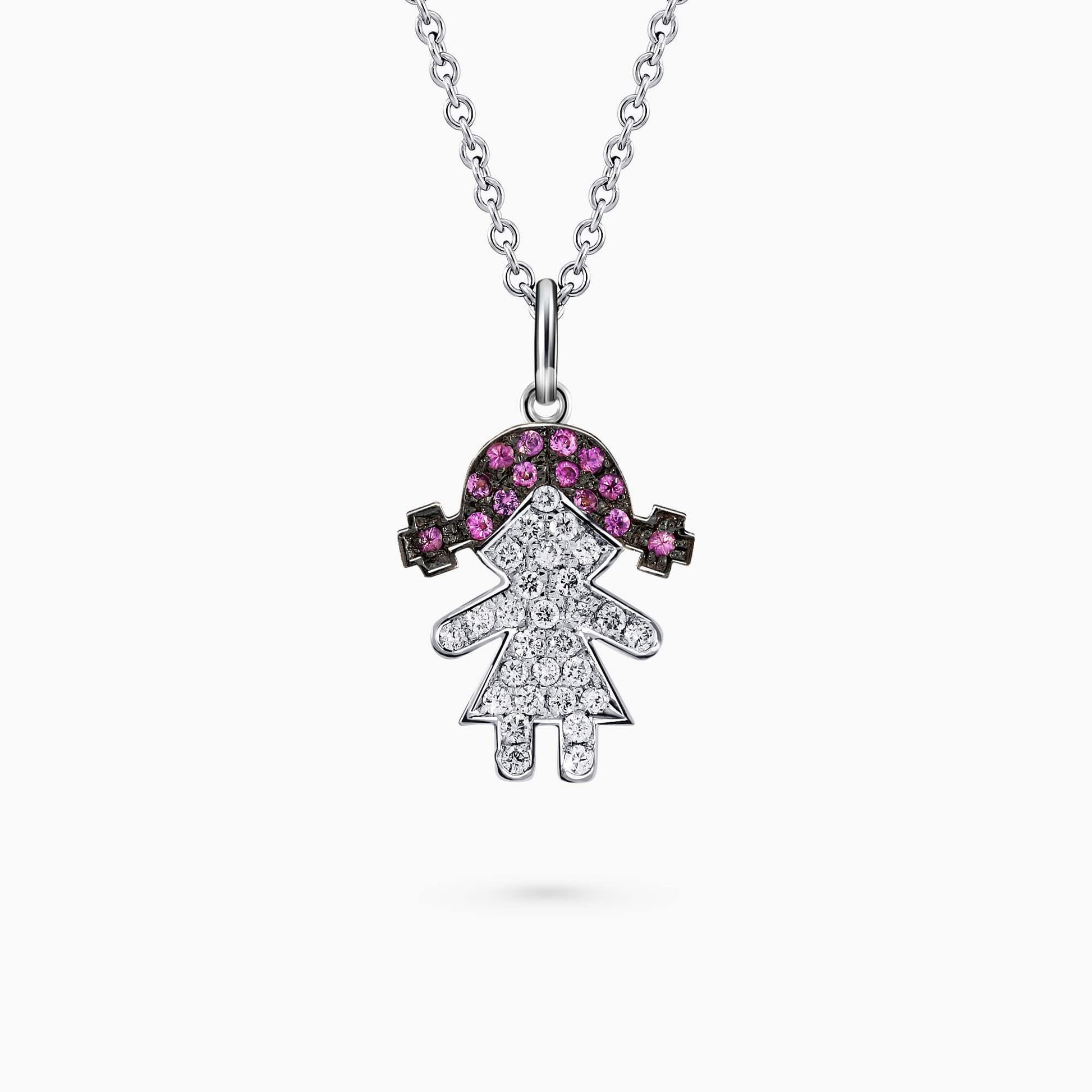 Girl Figure Diamond and Gem Stone Pendant