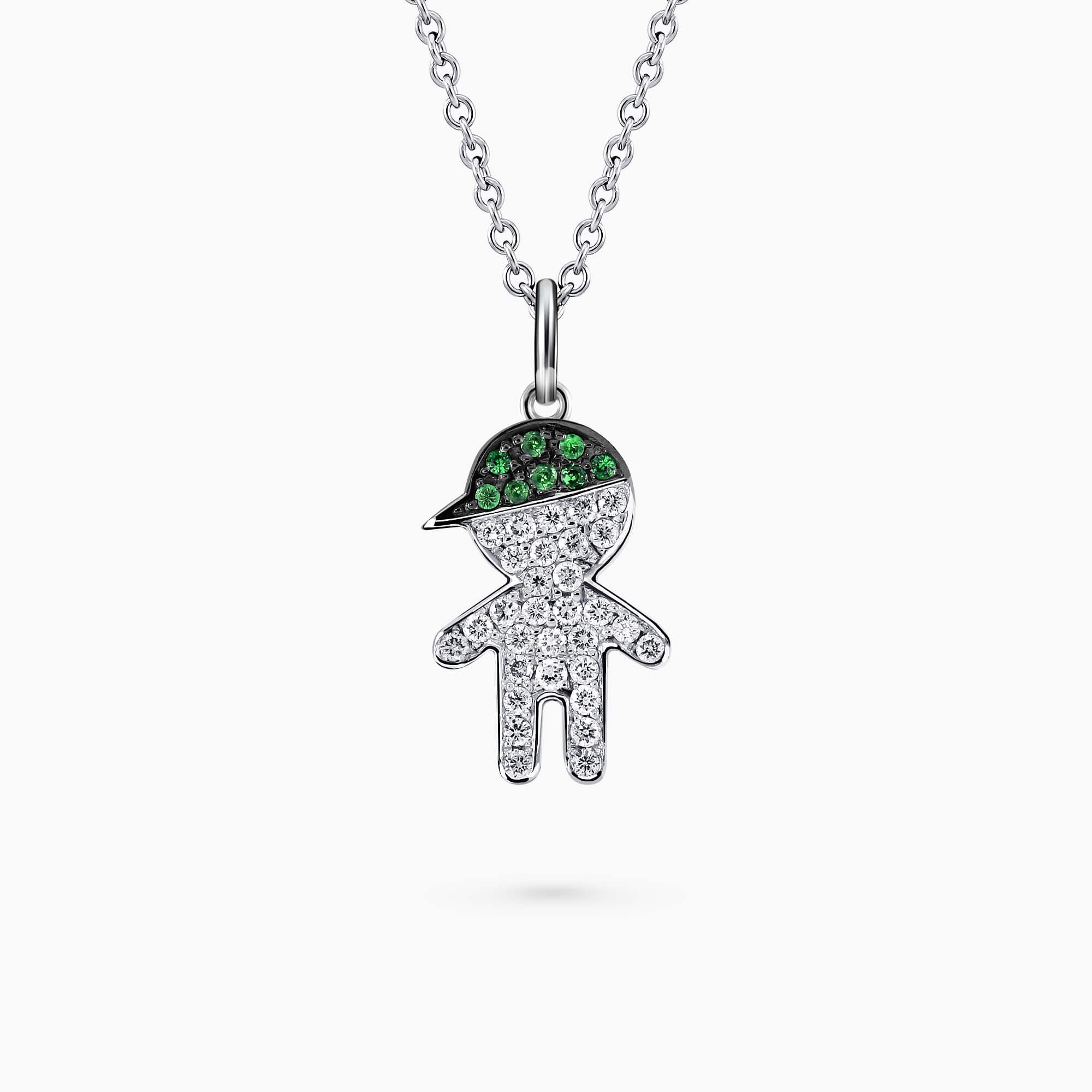 Boy Figure Diamond and Gem Stone Pendant