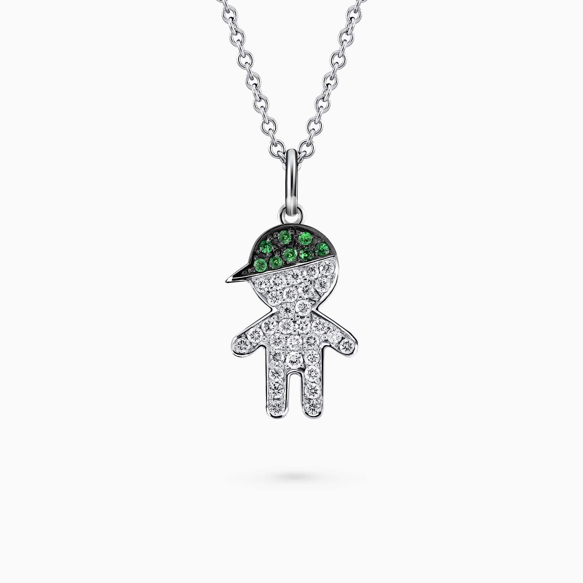 Boy Figure Diamond and Gem Stone Pendant