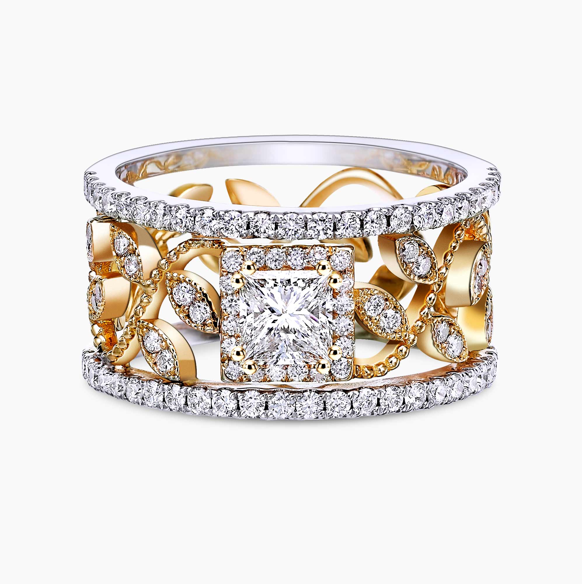Special 14K two color Gold Open Leaf Eternity Band mounted