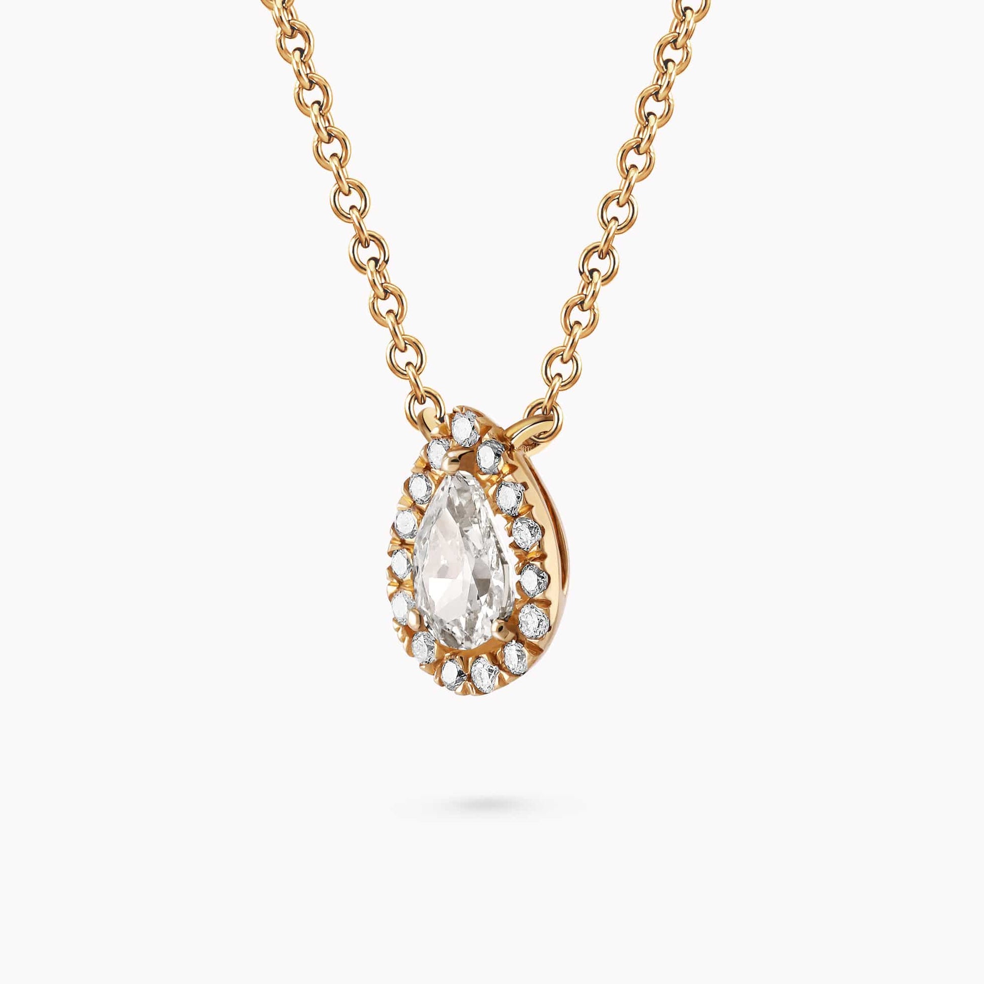 14K Gold drop Pendant with 0.16Ct. Diamond Halo set with