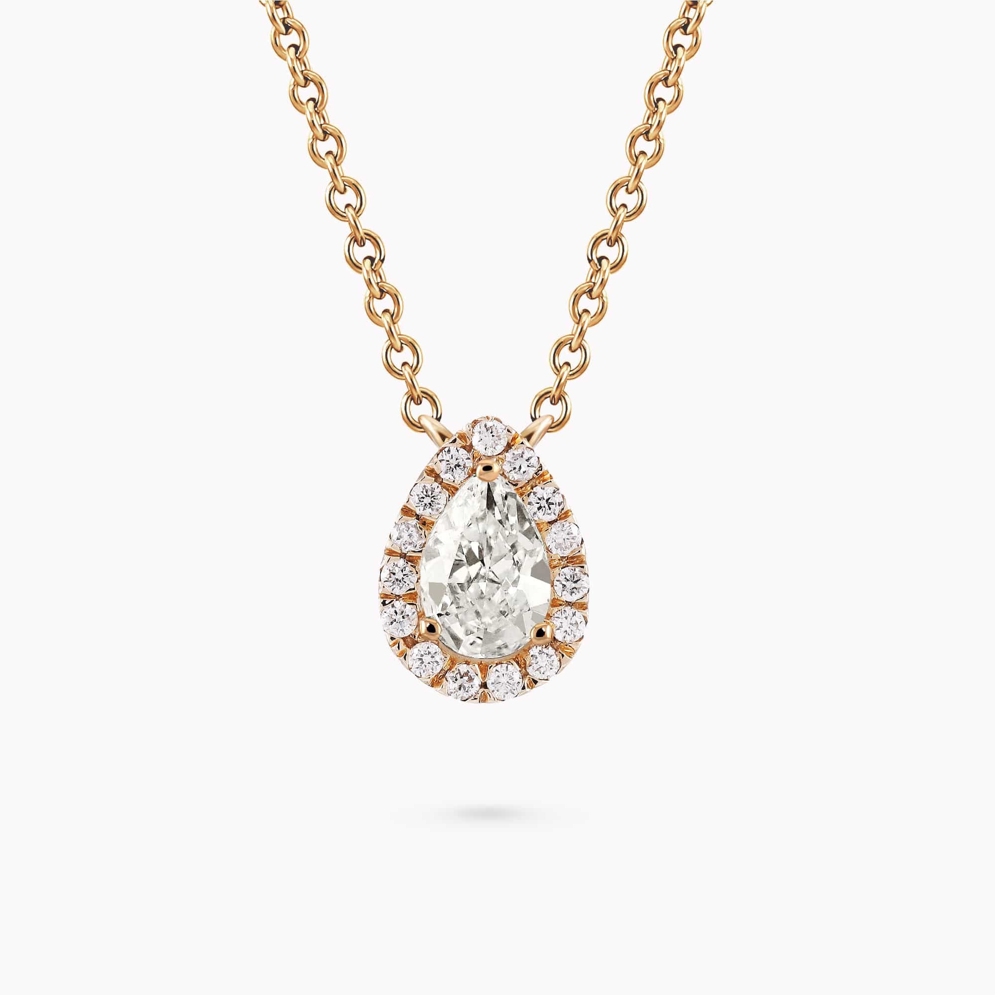 14K Gold drop Pendant with 0.16Ct. Diamond Halo set with