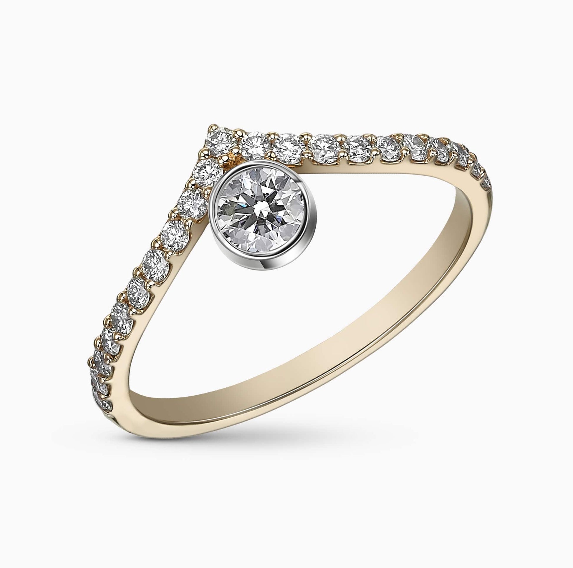A ring, 14K gold, set with a center round cut diamond
