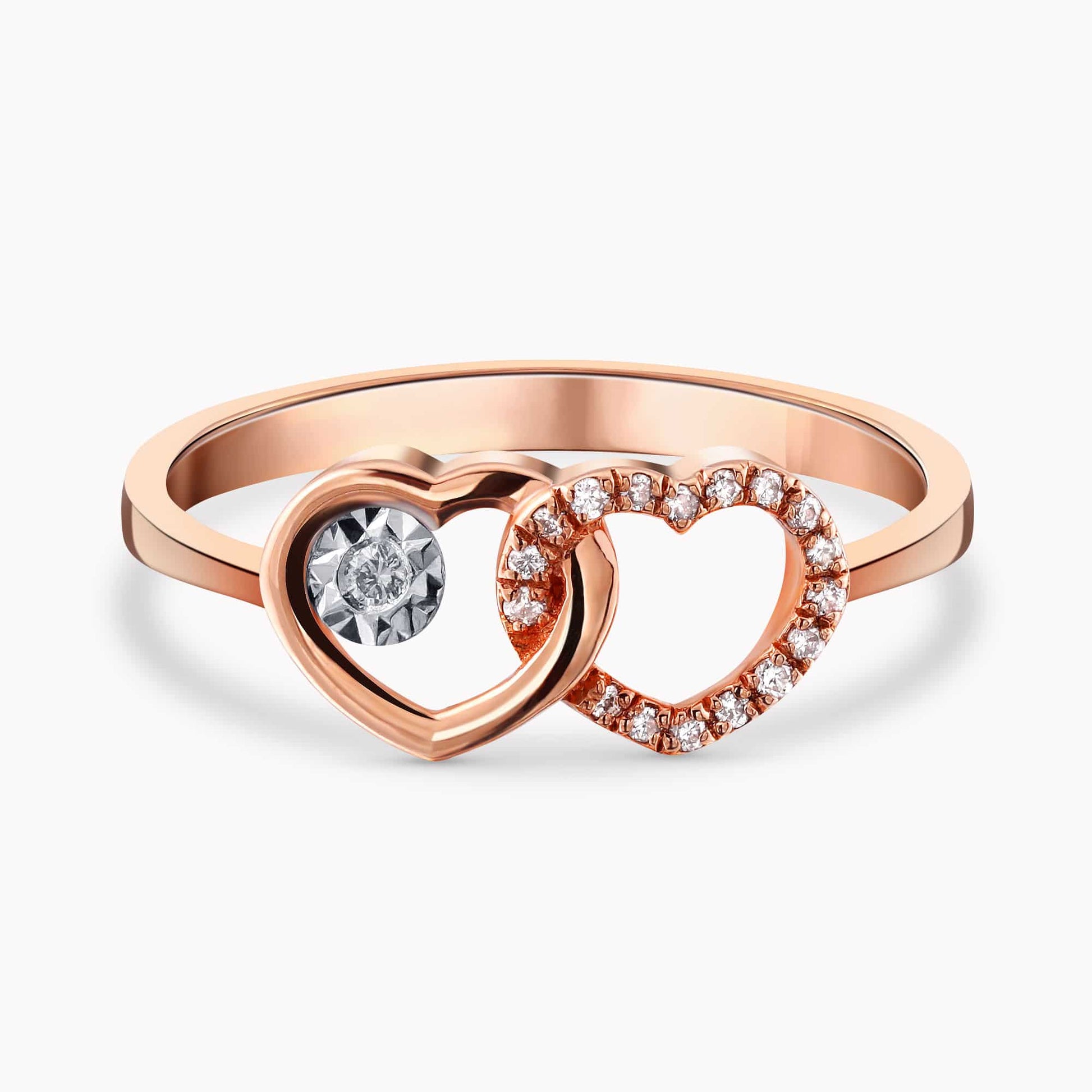 0.06Ct. Diamonds mounted in a 14K Rose Gold Hearts designed Ring