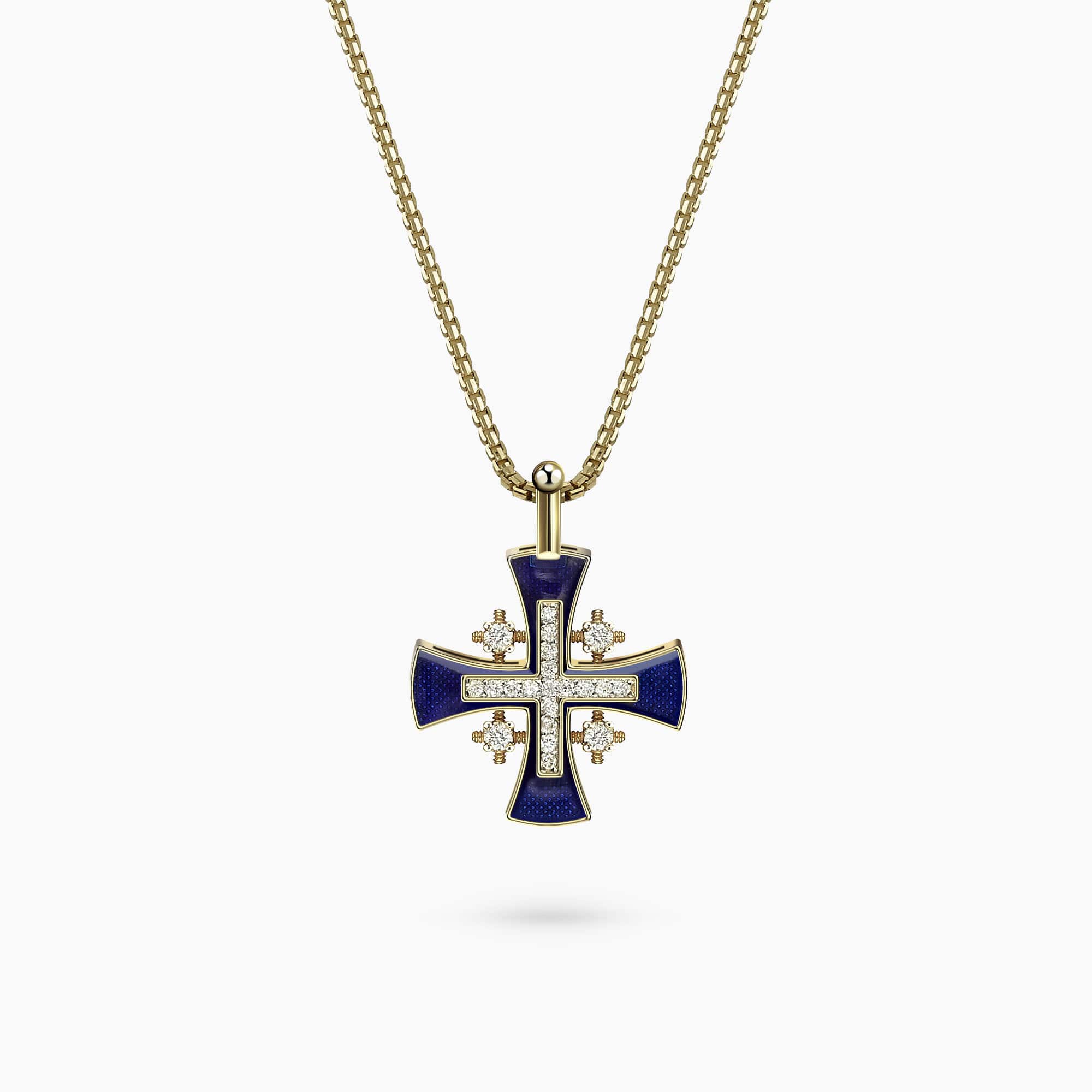 14K Yellow Gold Cross Pendant, with 0.11Ct. Diamonds set in