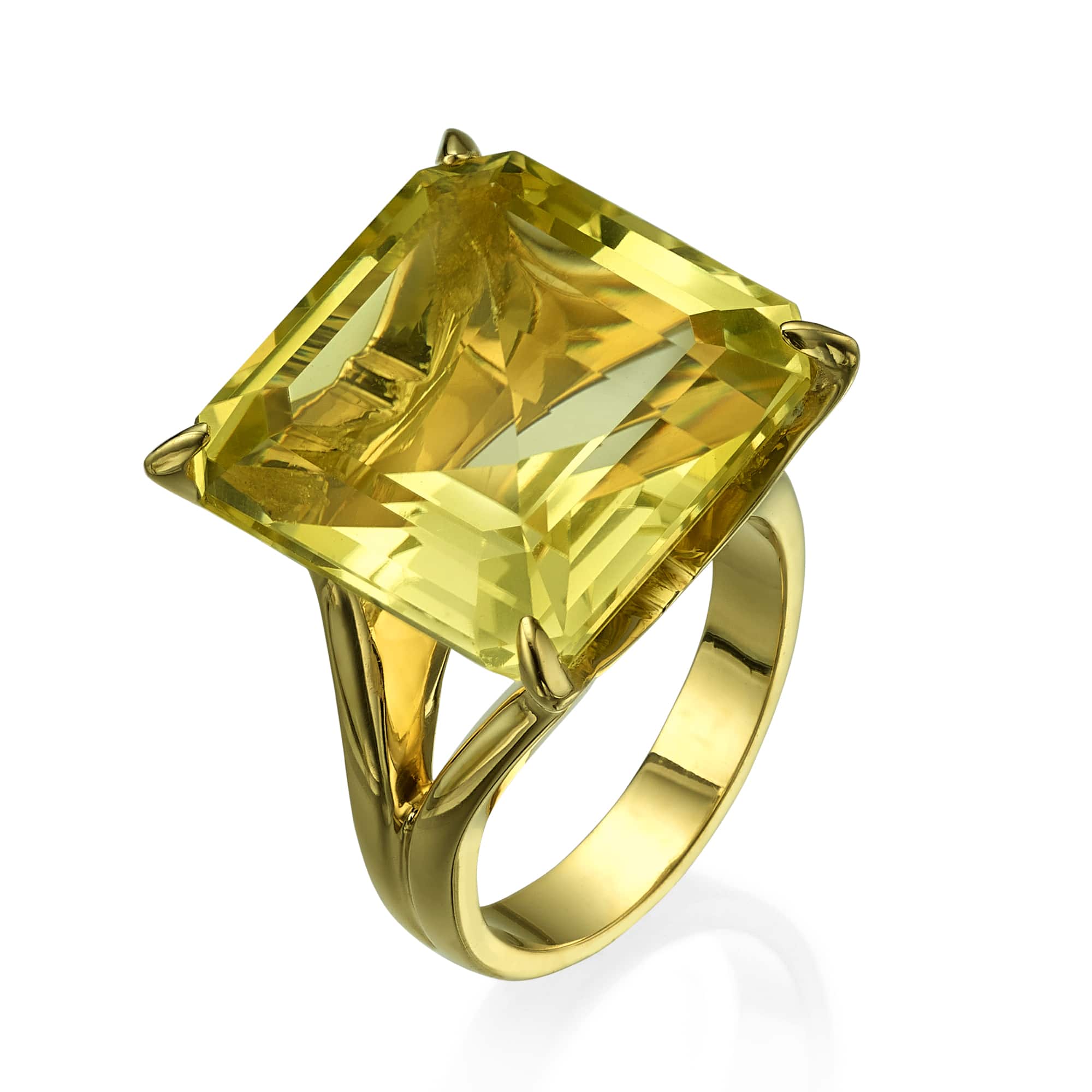 24.85Ct. Lemon Quartz Gem Stone mounted in 14K Gold Ring