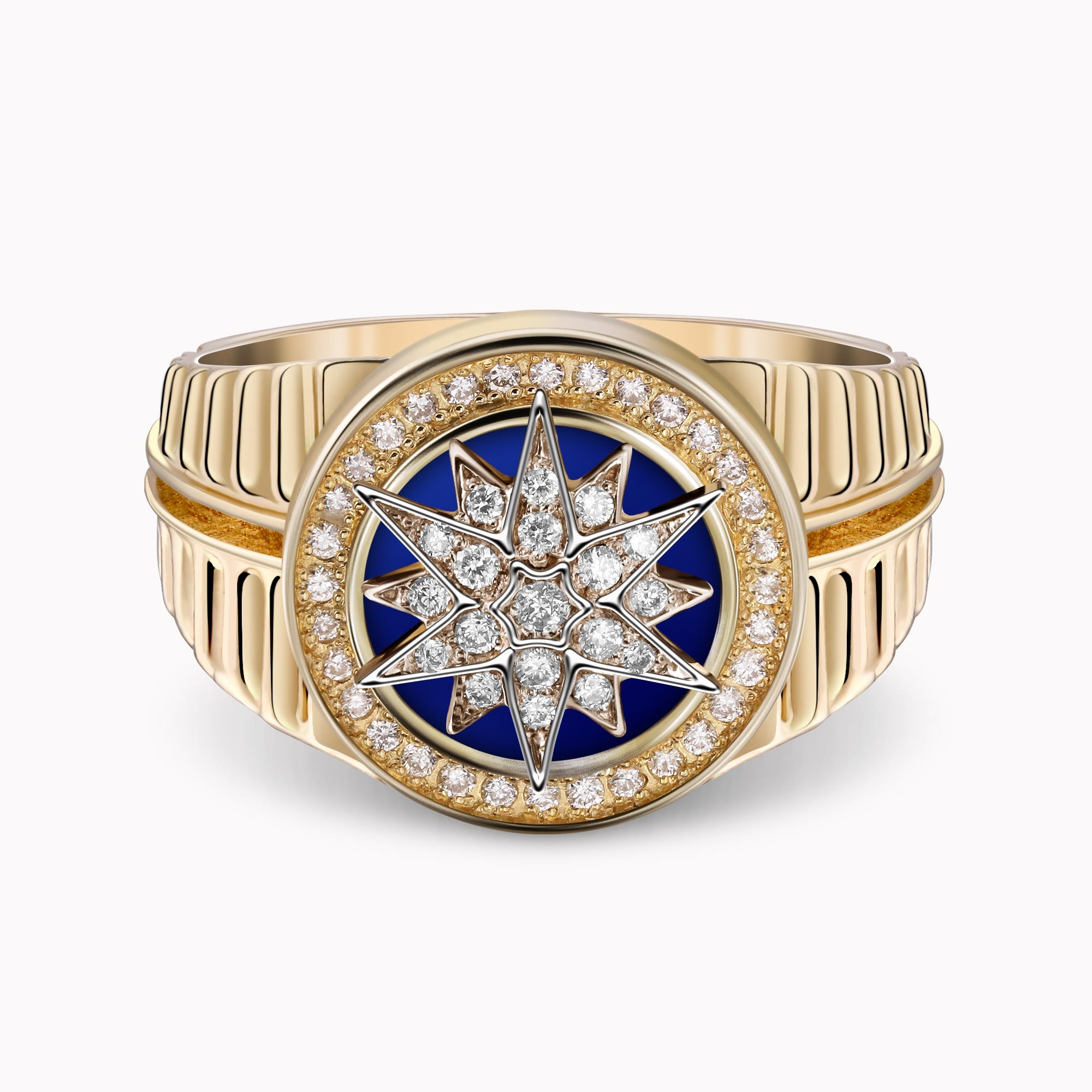 14K Yellow Gold Ring set with 0.29Ct. Diamonds and Enamel Coating