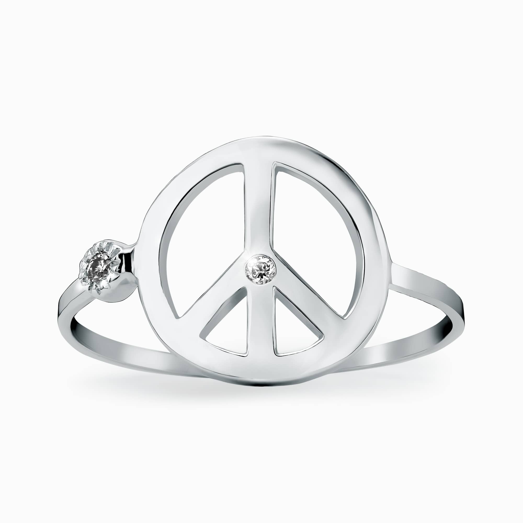 14K White Gold "Peace" Ring with 0.01Ct. Diamond
