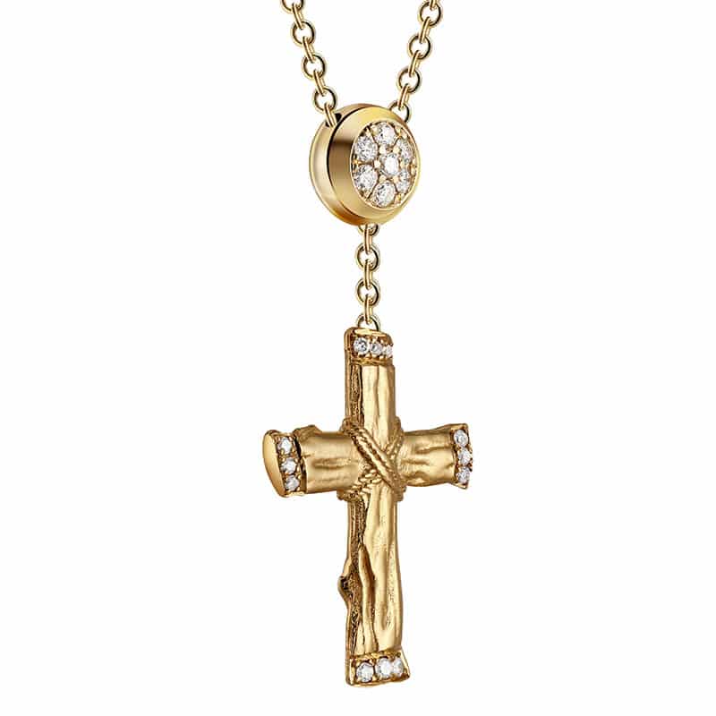 14K gold cross Necklace set with 0.17 ct Round cut diamonds