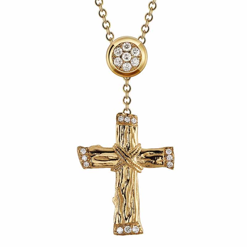 14K gold cross Necklace set with 0.17 ct Round cut diamonds