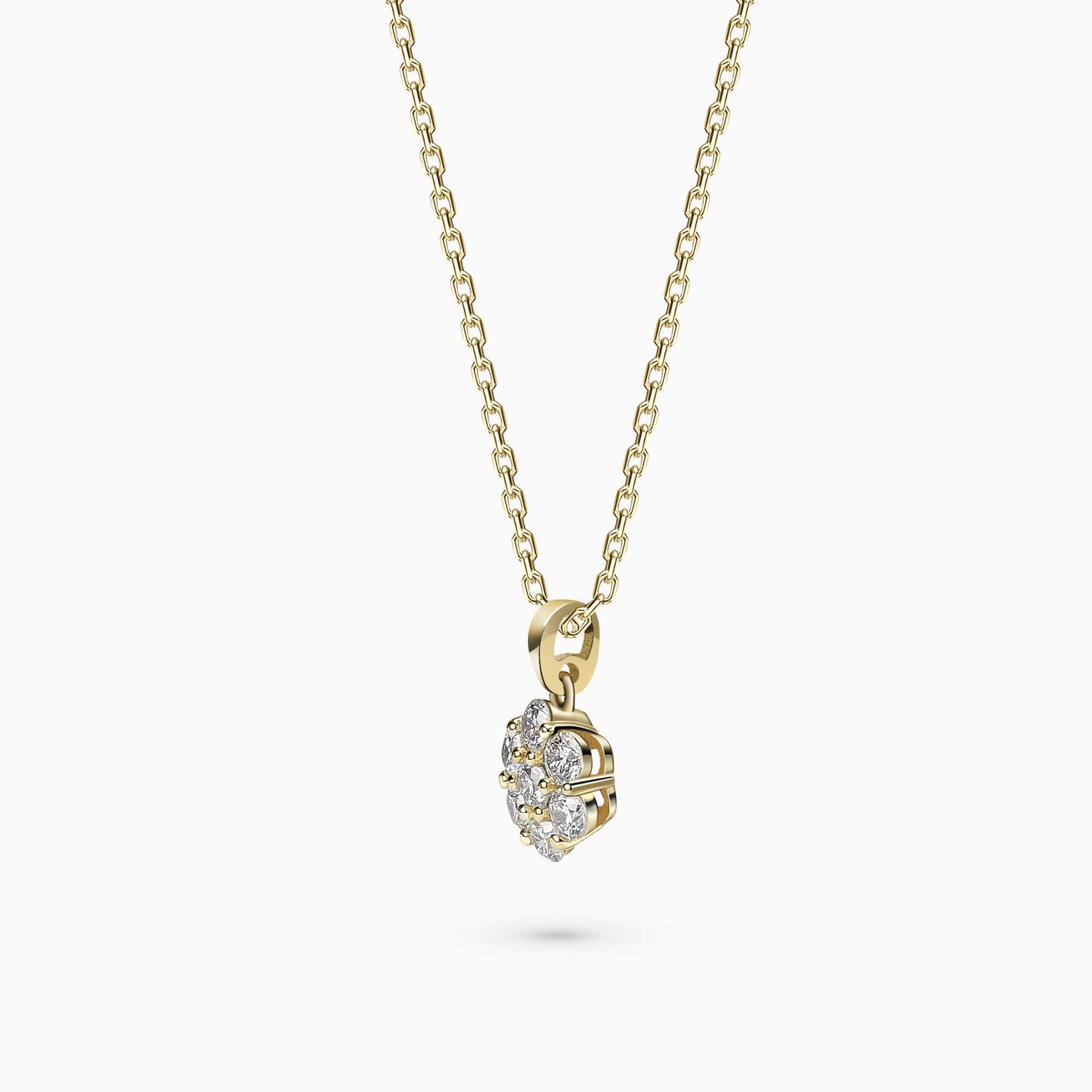 0.56Ct. Diamonds mounted in 14K Yellow Gold Flower Design Pendant