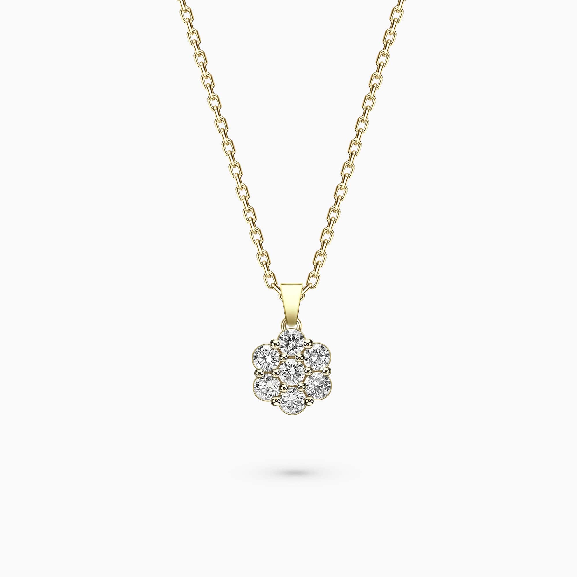 0.56Ct. Diamonds mounted in 14K Yellow Gold Flower Design Pendant