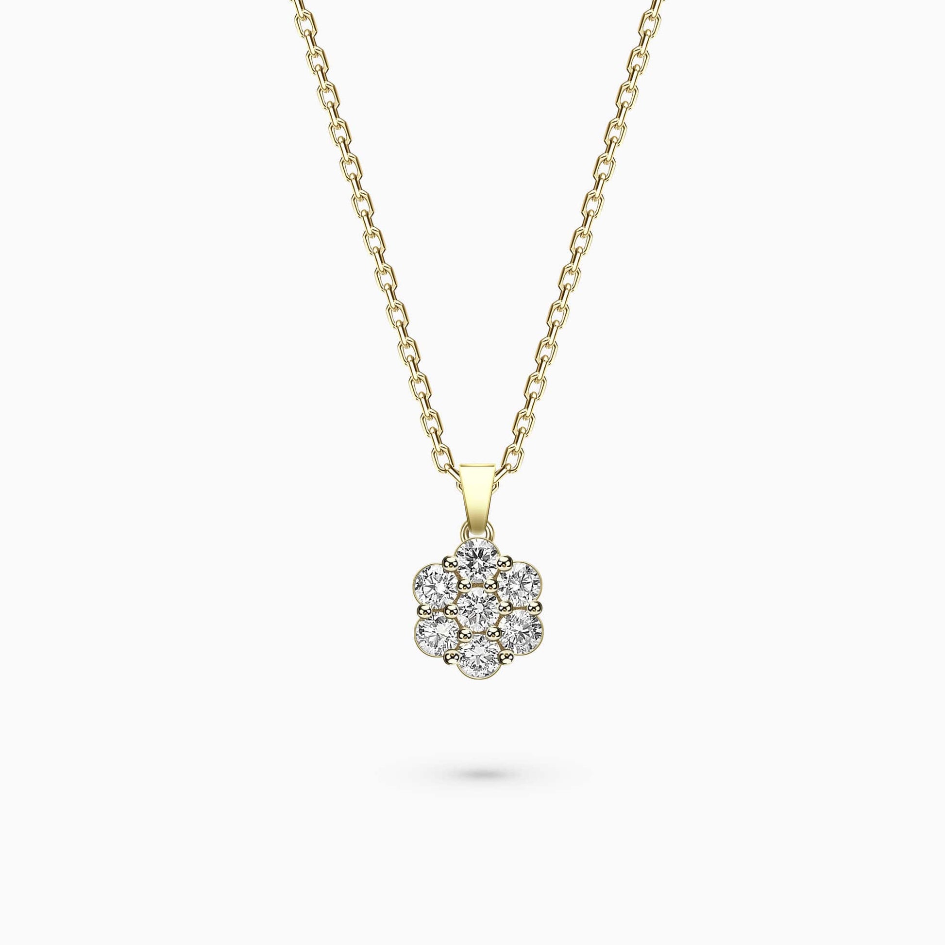 0.56Ct. Diamonds mounted in 14K Yellow Gold Flower Design Pendant