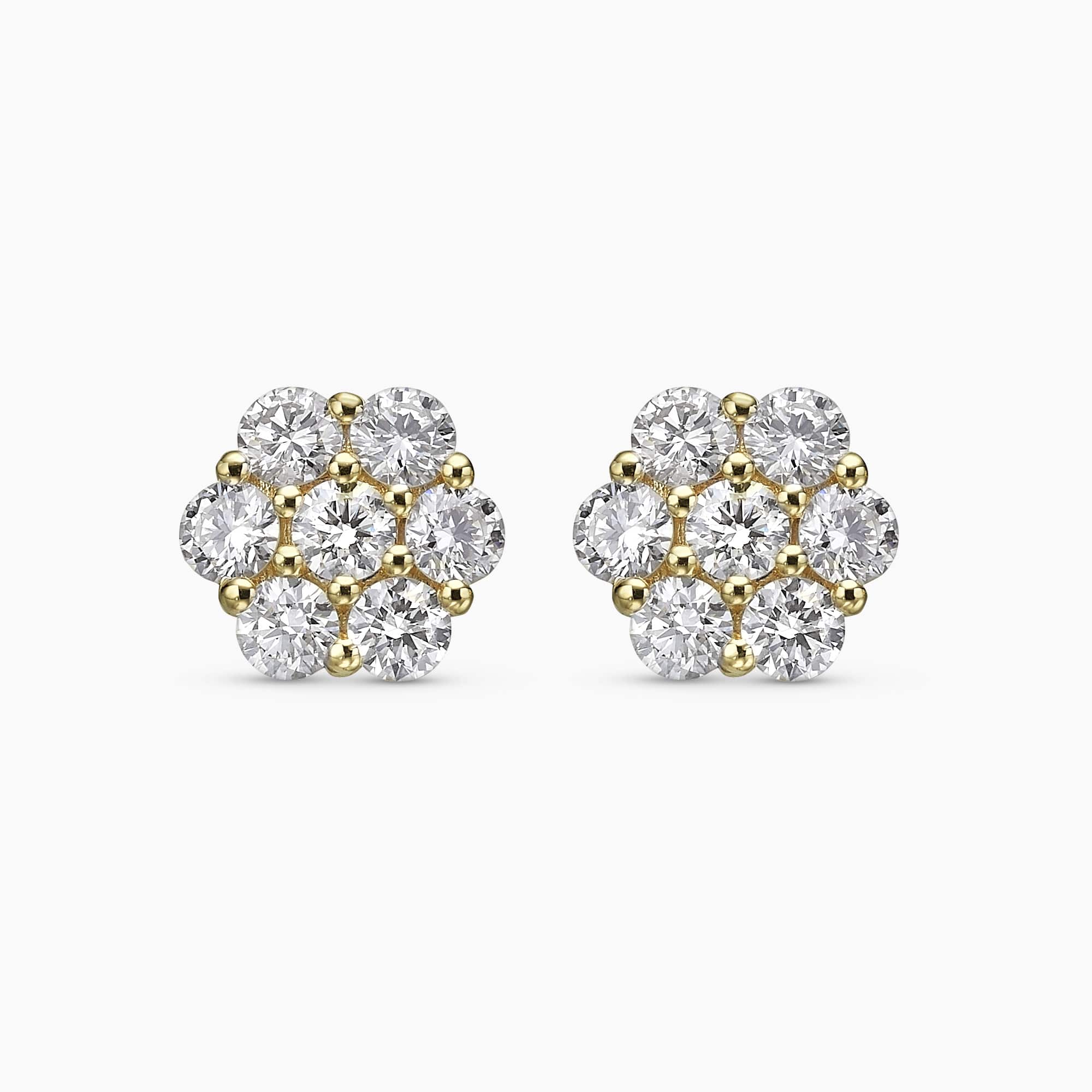 1.12Ct. Diamond Flower shaped Earrings mounted in 14K Yellow Gold