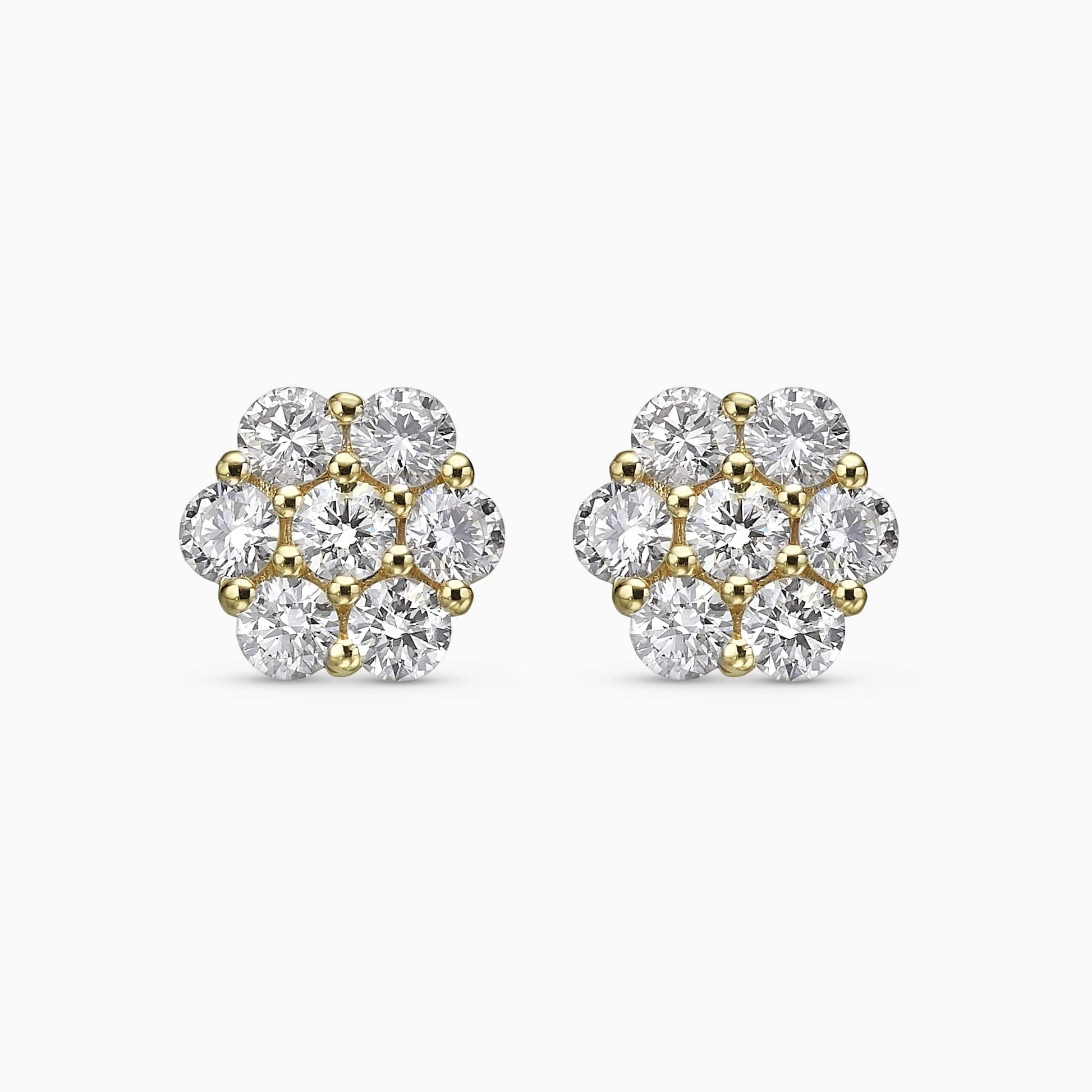 1.12Ct. Diamond Flower shaped Earrings mounted in 14K Yellow Gold
