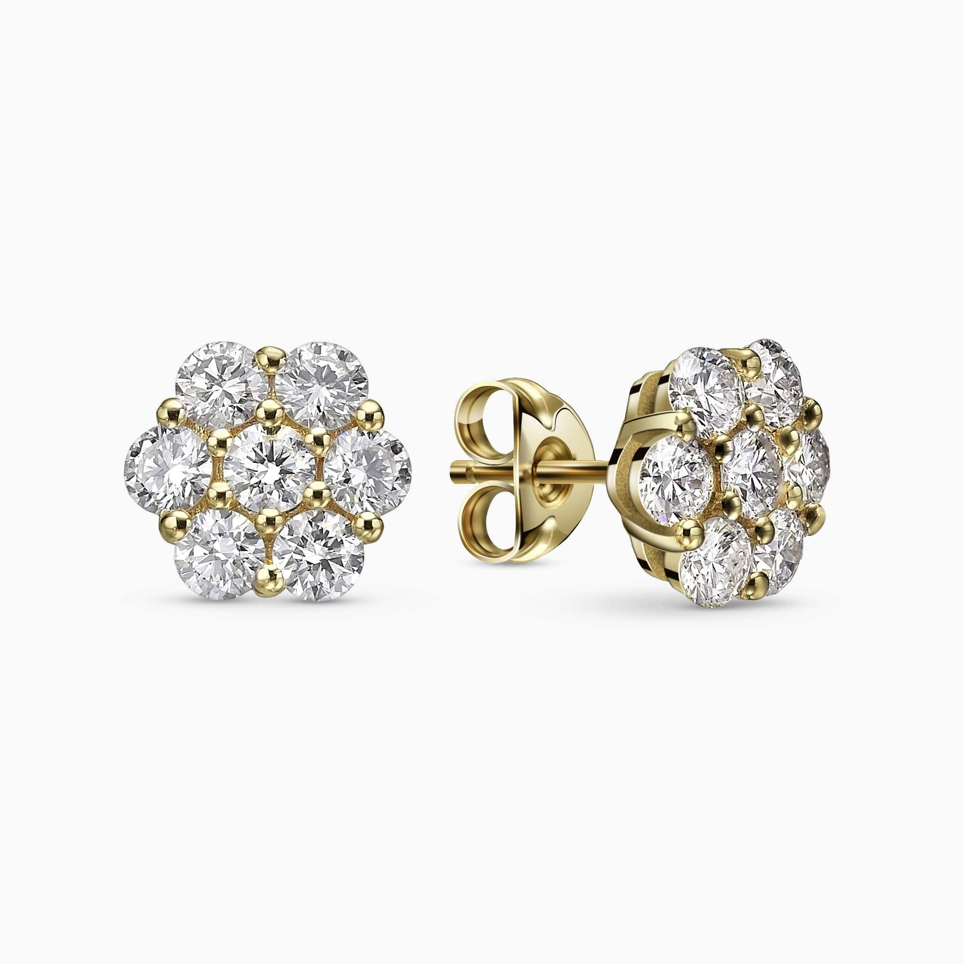 1.12Ct. Diamond Flower shaped Earrings mounted in 14K Yellow Gold
