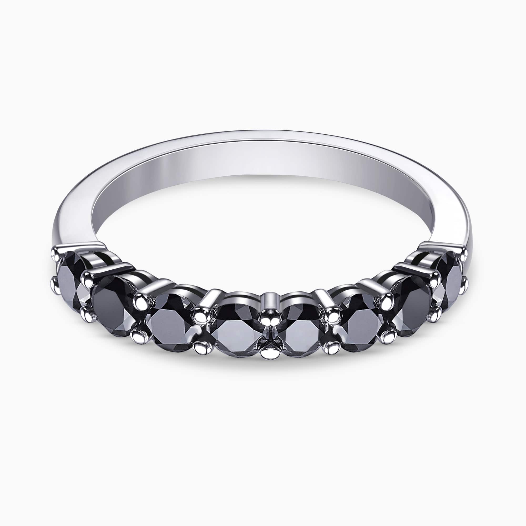 0.57Ct. Black Diamonds in a half Eternity 14K White Gold Ring