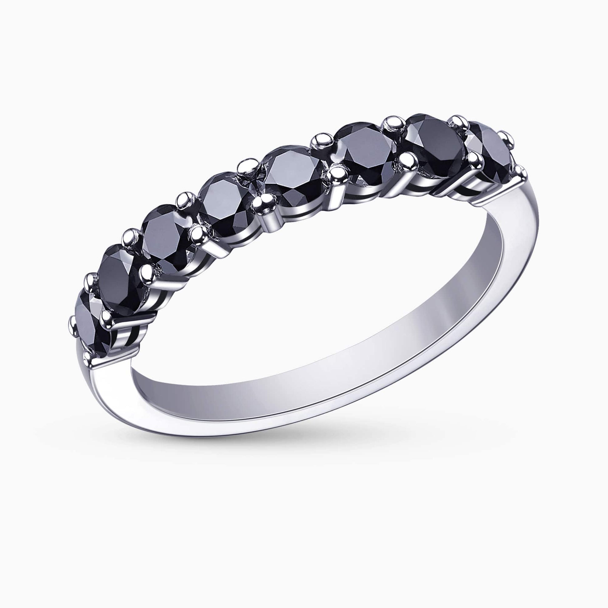 0.57Ct. Black Diamonds in a half Eternity 14K White Gold Ring