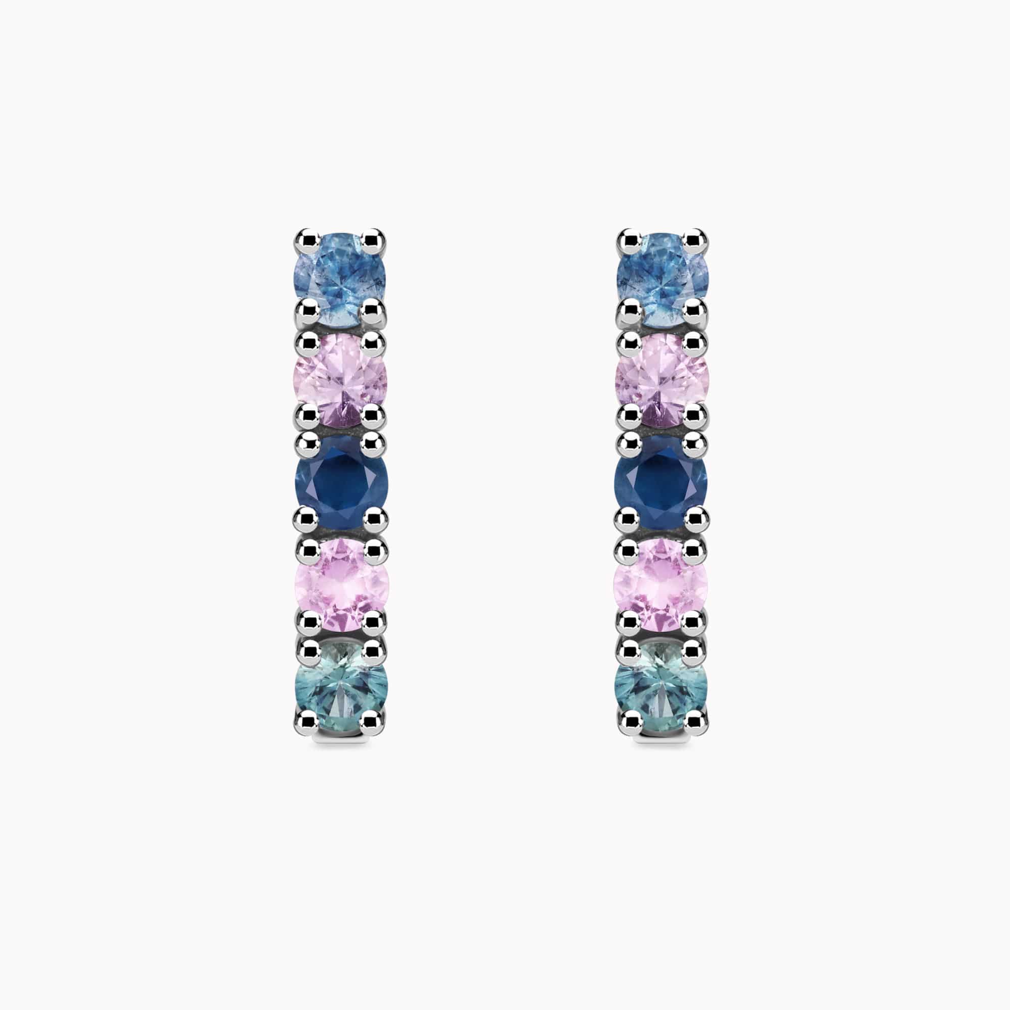 2.60Ct. Multi color Sapphire stones set in a 14K White Gold Earrings