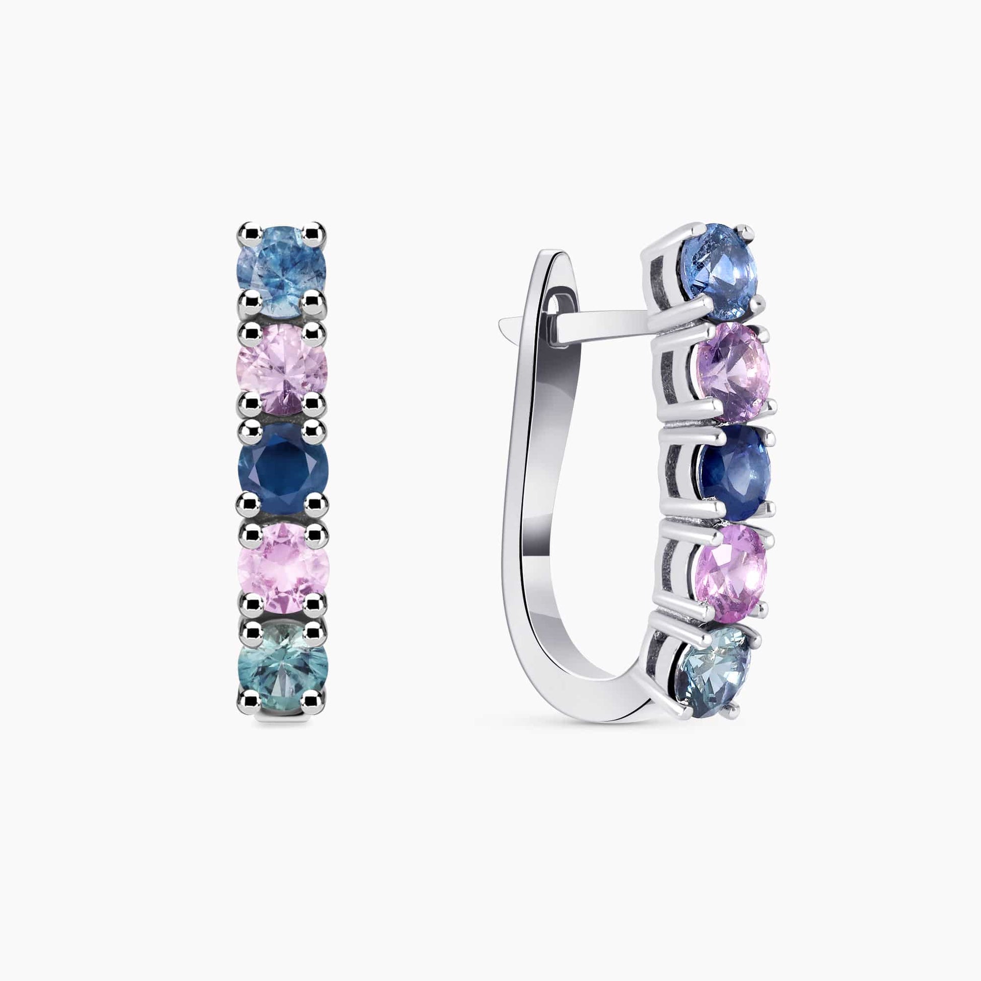 2.60Ct. Multi color Sapphire stones set in a 14K White Gold Earrings