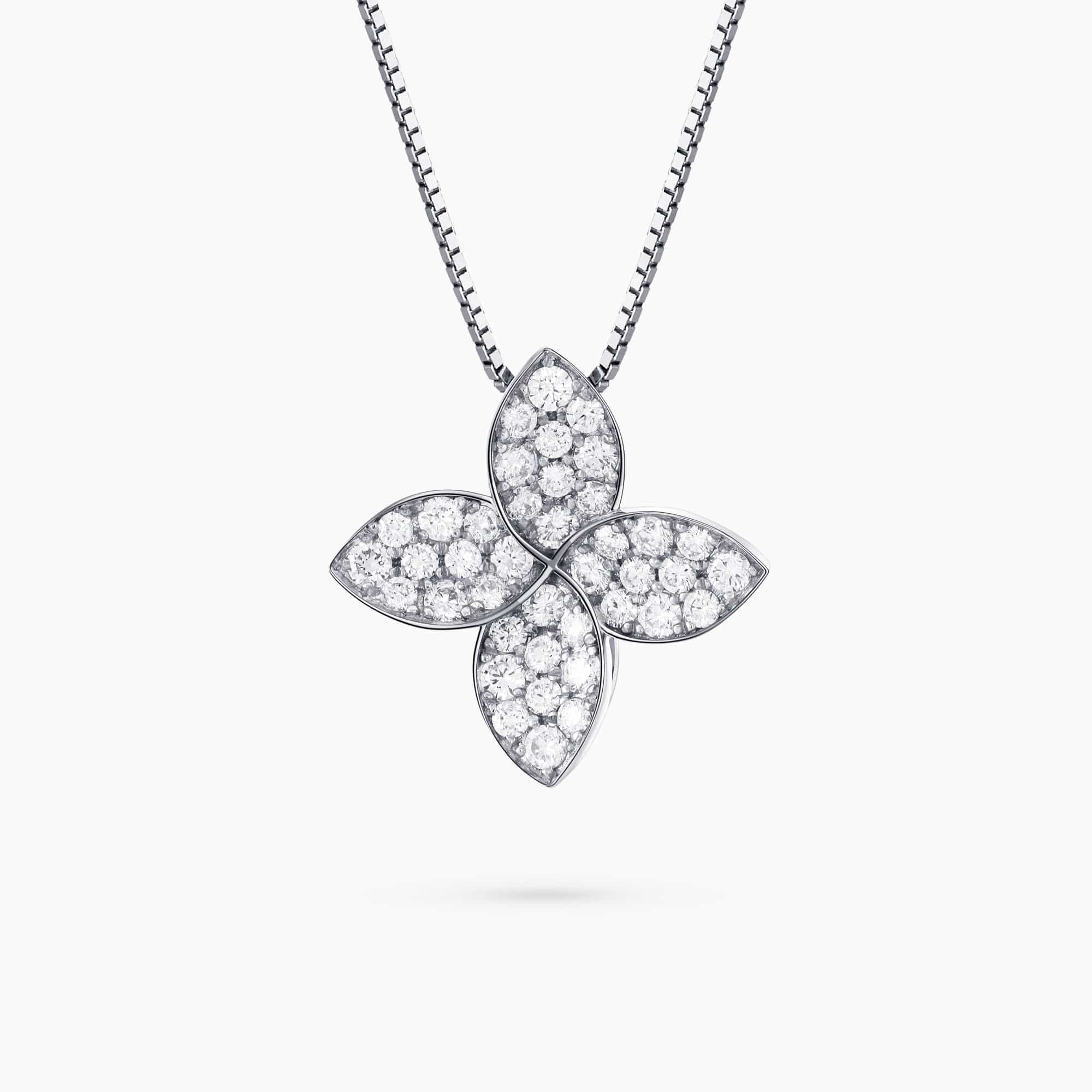 0.93Ct. Diamonds mounted in 18K White Gold Flower Design Pendant
