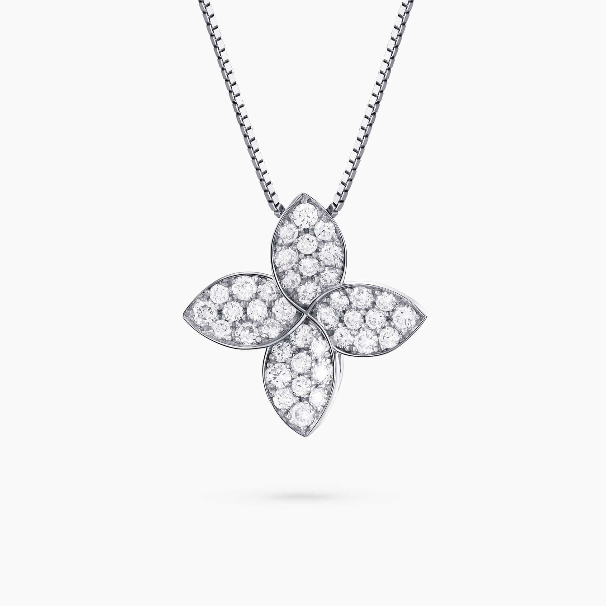 0.93Ct. Diamonds mounted in 18K White Gold Flower Design Pendant