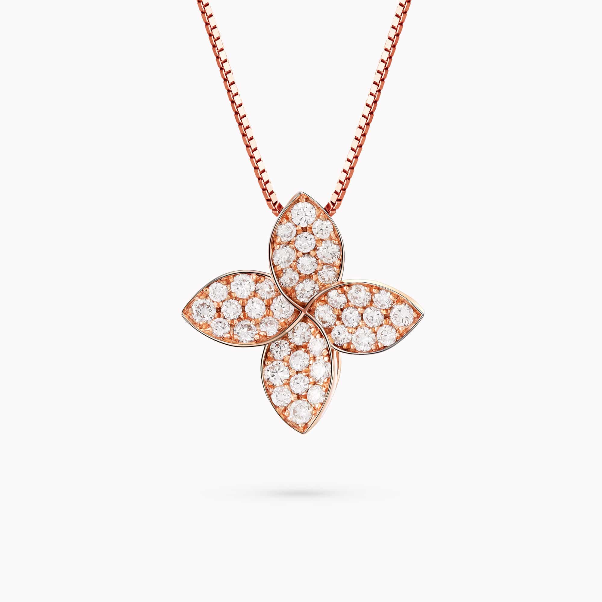 0.93Ct. Diamonds mounted in 18K Rose Gold Flower Design Pendant