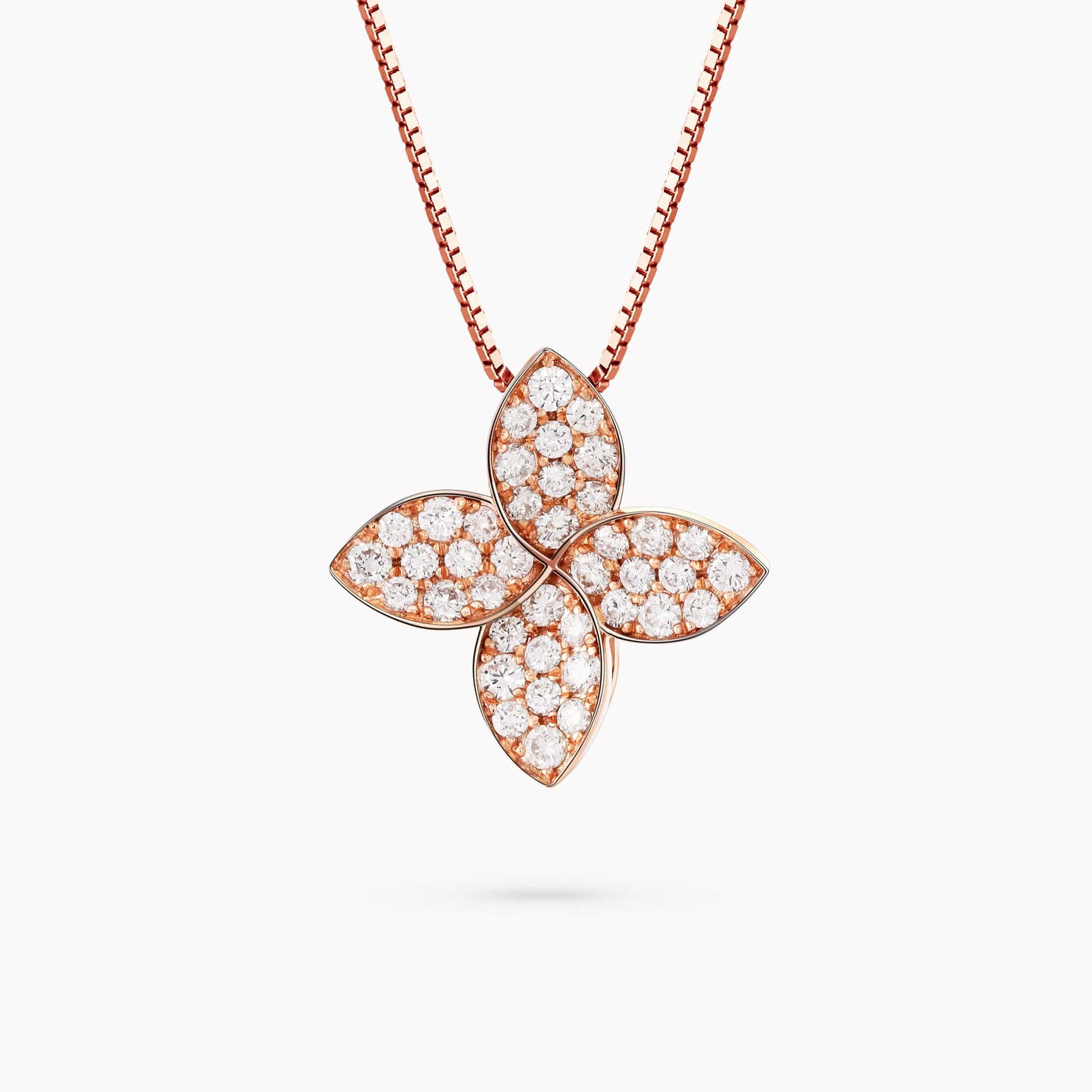 0.93Ct. Diamonds mounted in 18K Rose Gold Flower Design Pendant